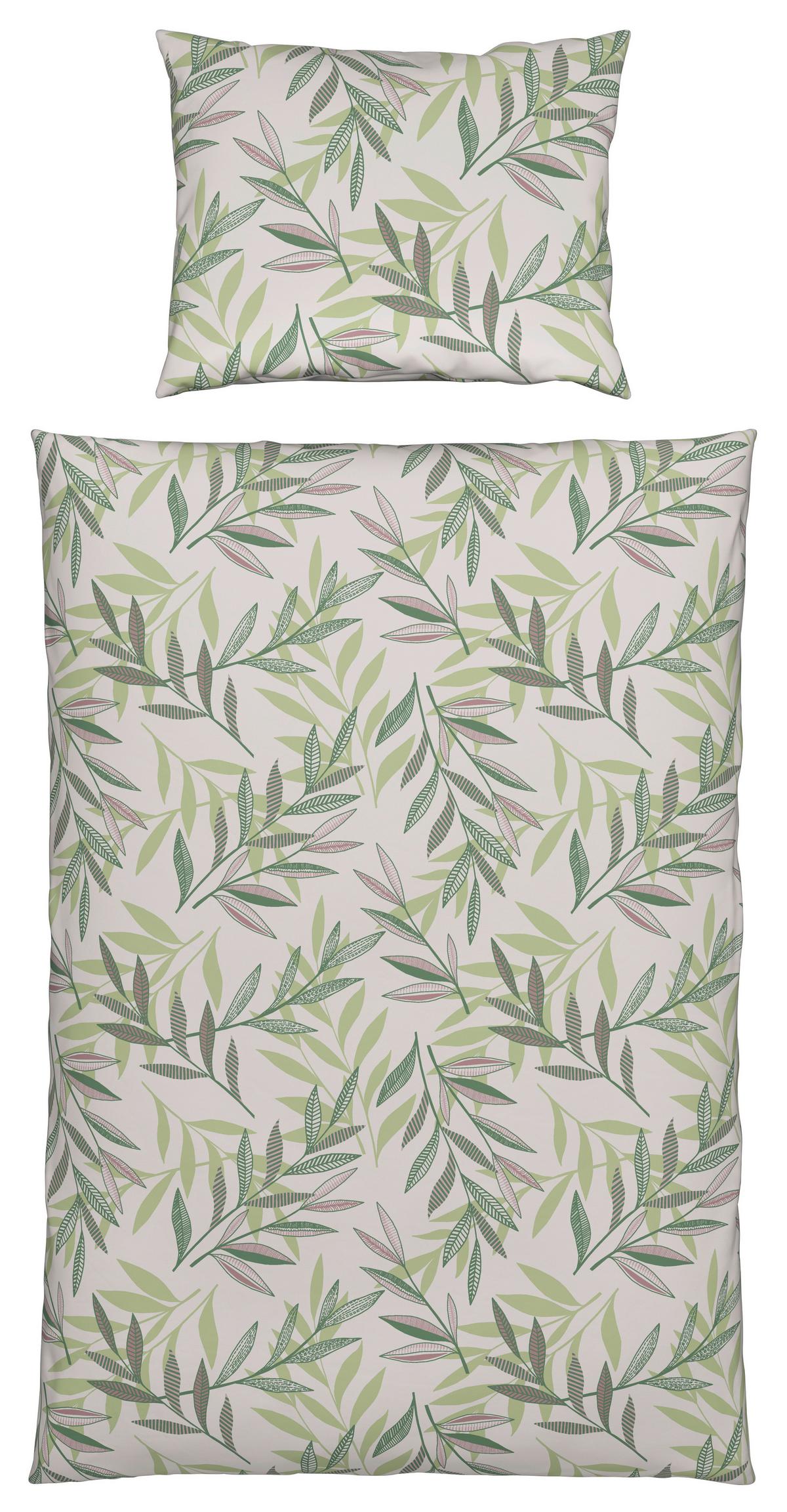 Bettwäsche Stitched Leaves Grün/Beige ca. 140x200cm - Beige/Grün, Textil (140/200cm) - Modern Living