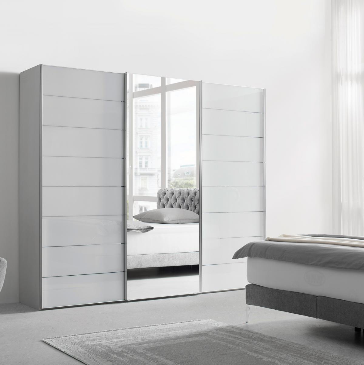 Schwebetürenschrank Sonate Como in Grau - Chromfarben/Grau, Glas/Holzwerkstoff (298/222/68cm) - Premium Living