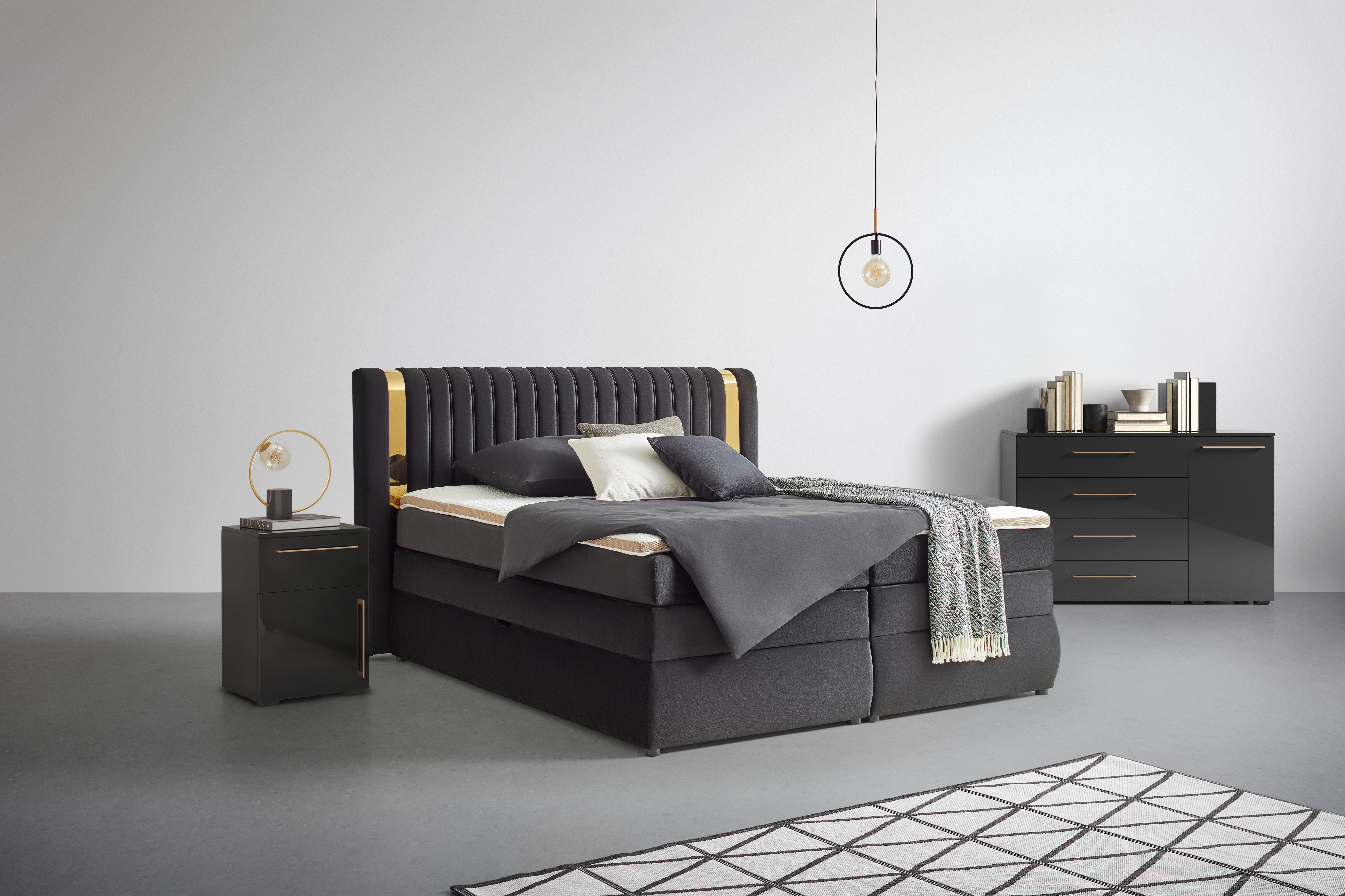Postelja Boxspring Minola Gold - črna, Konvencionalno, umetna masa/tekstil (180/200cm) - Premium Living