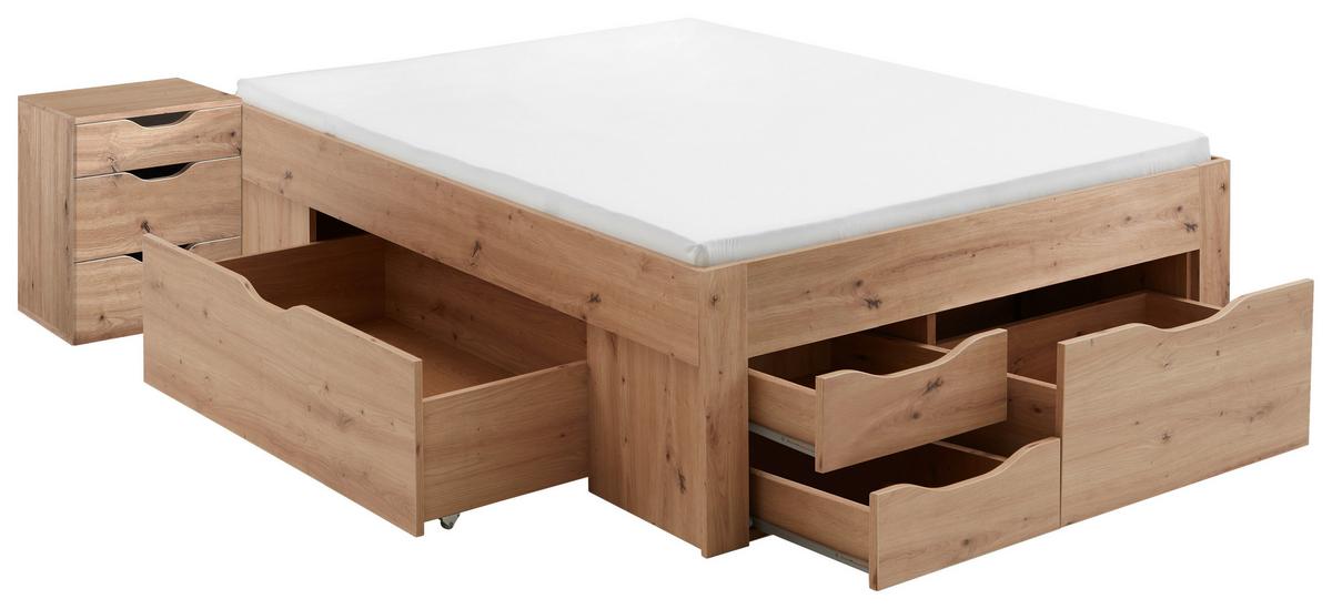 Staumraumbett Noah in Eiche Artisan ca. 140x200cm - Eiche Artisan, Konventionell, Holzwerkstoff (140/200cm) - Mömax