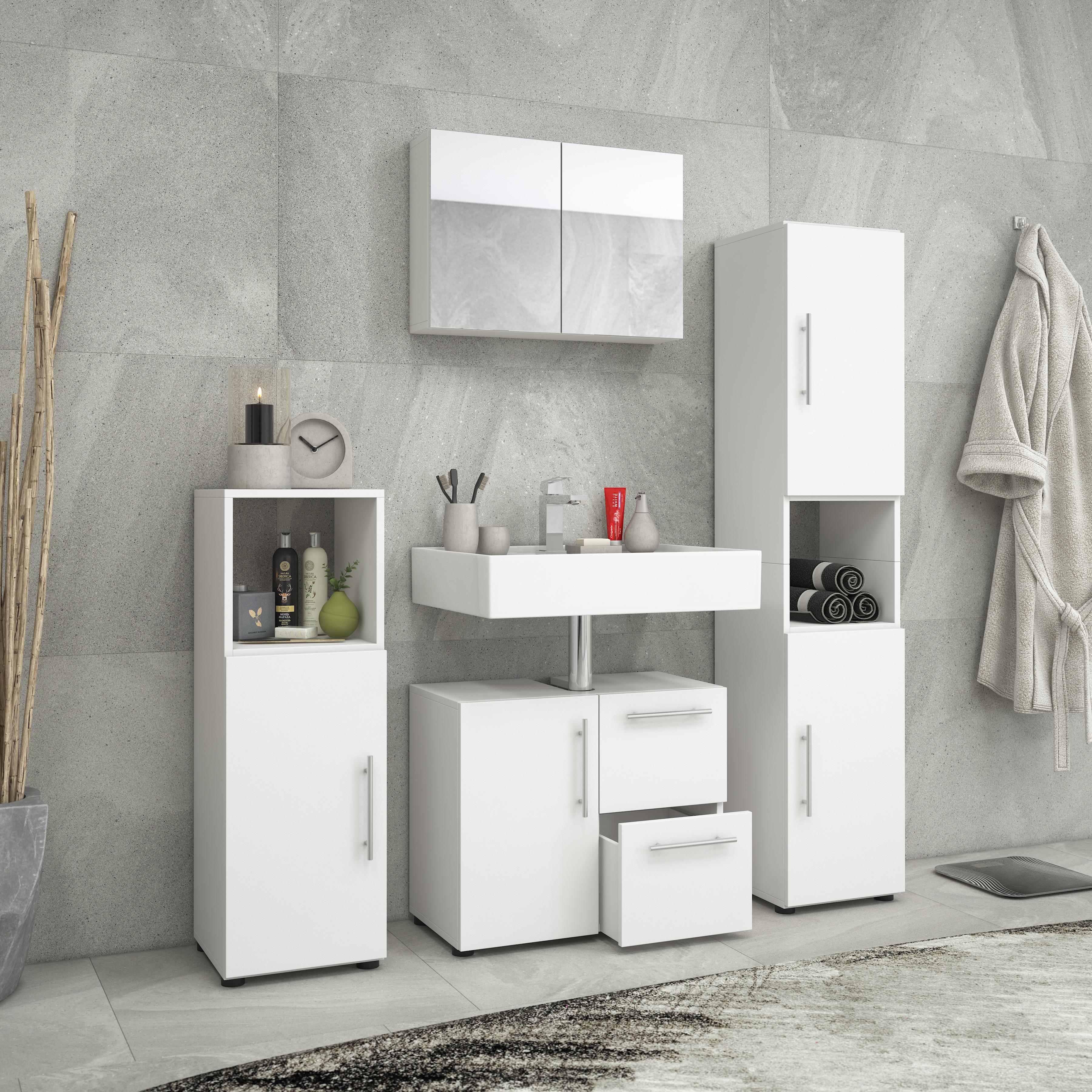 Badezimmer Flandu 4-tlg. ca. 120 cm Weiß - Weiß, KONVENTIONELL, Holzwerkstoff (120cm) - MID.YOU