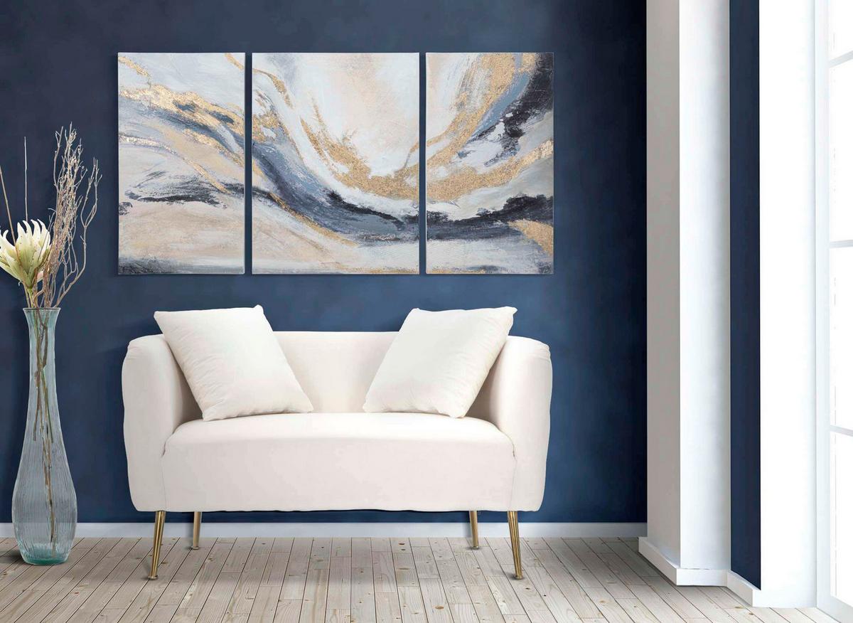 Leinwandbild Blau/Grau/Gold ca. 150x80cm - Blau/Goldfarben, Basics, Holz/Textil (150/80/2.7cm)