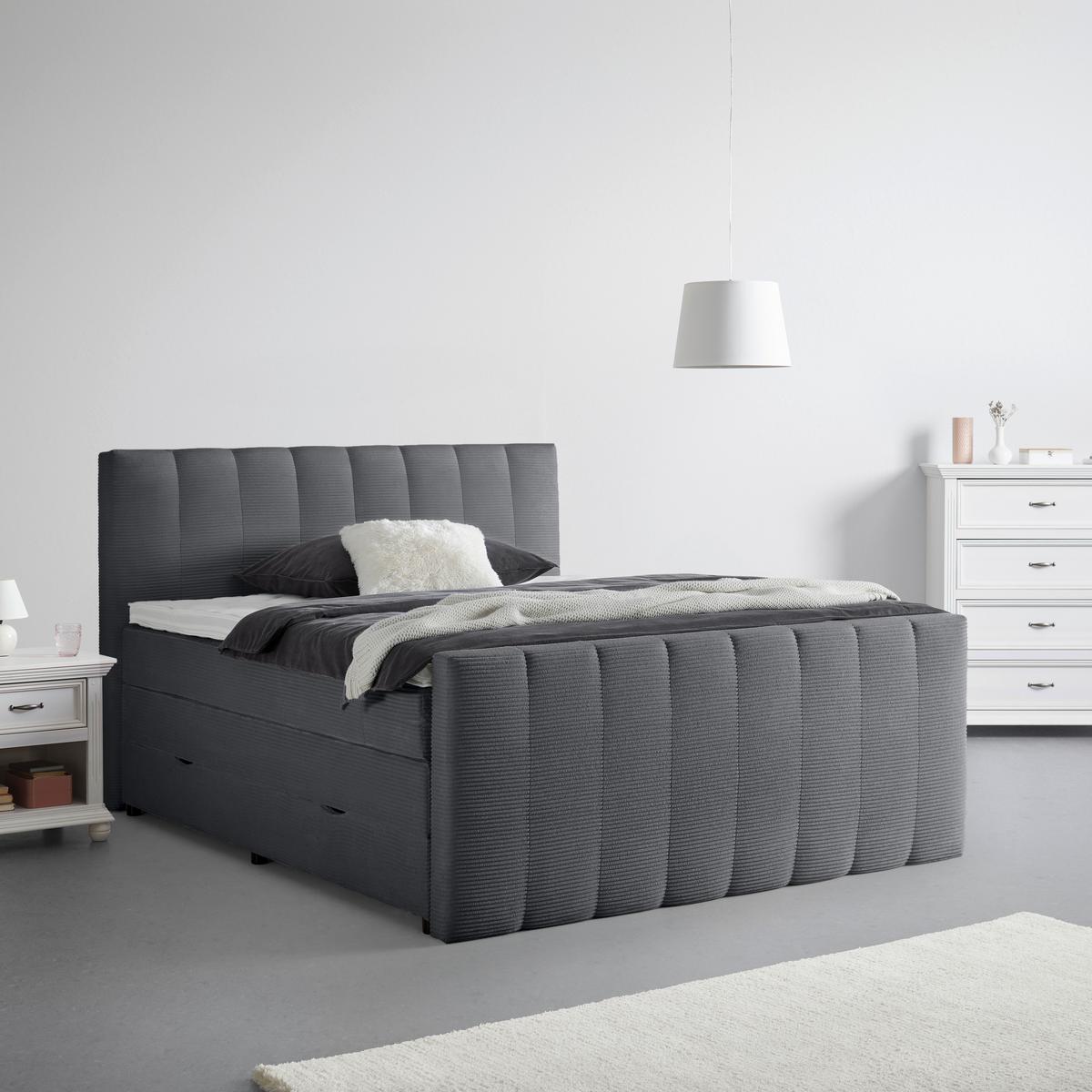 Boxspring Krevet Malaga - srebrne boje/tamno siva, Konvencionalno, drvni materijal/tekstil (160/200cm) - Premium Living