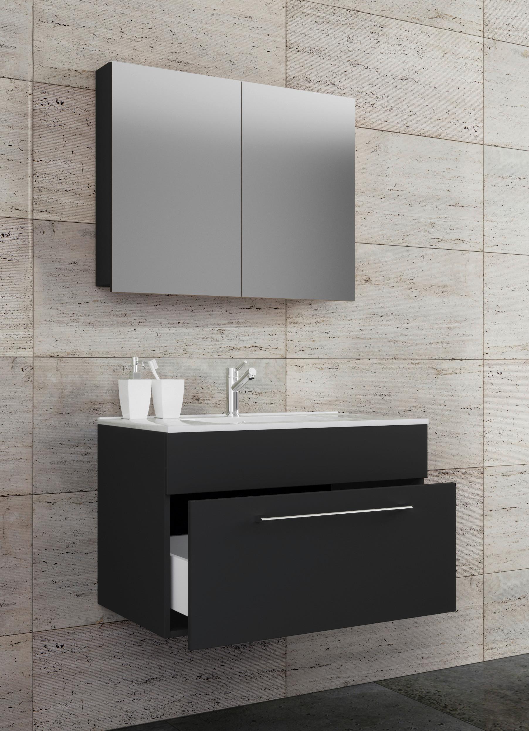 Kopalnica Badinos, Črna - črna/bela, Moderno, kovina/leseni material (80cm) - MID.YOU