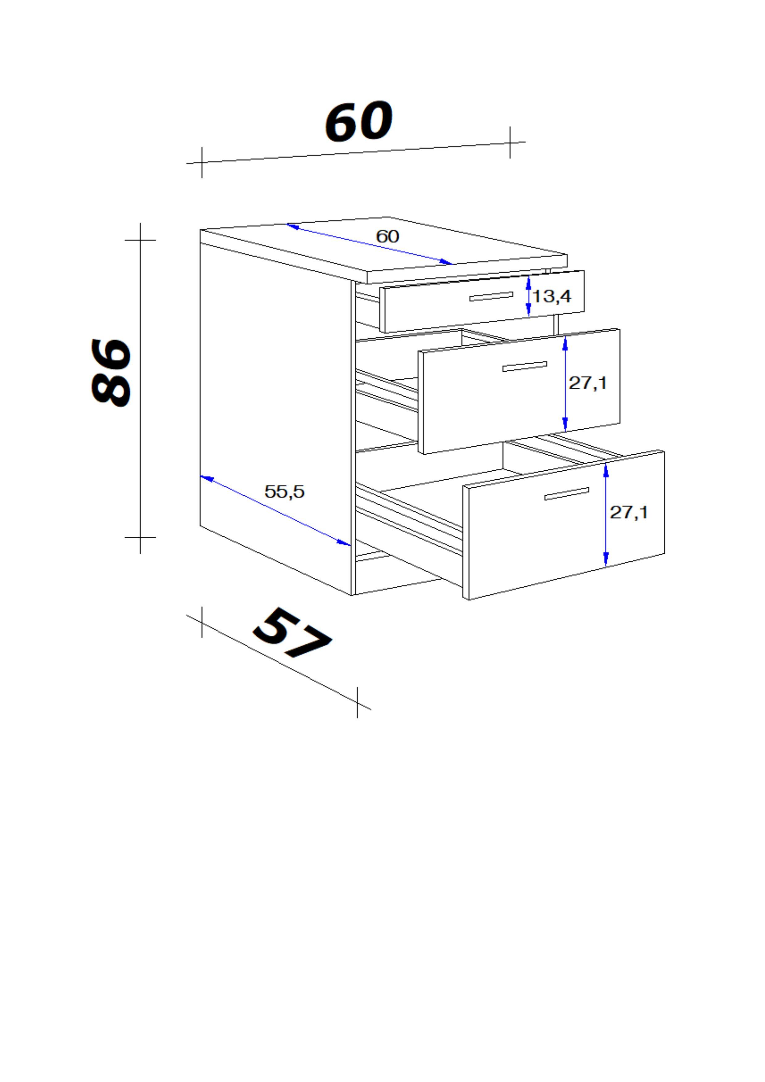Spodnja Omarica S Predali Valero, Bela, Barva Hrasta - barve nerjavečega jekla/bela, Konvencionalno, kovina/leseni material (60/86/60cm) - FlexWell