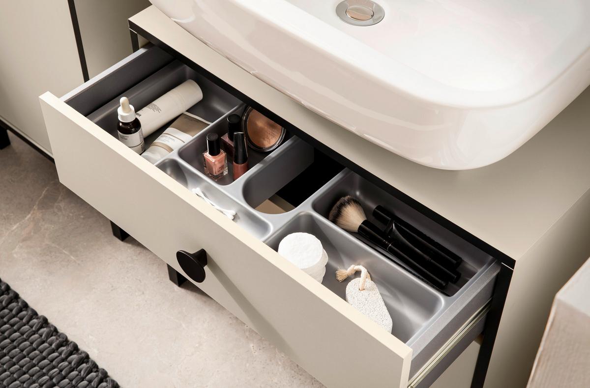 Waschbeckenunterschrank Edda Creme/Beige/Schwarz - Beige/Creme, MODERN, Holzwerkstoff (65,1/59,1/33,0cm) - MID.YOU