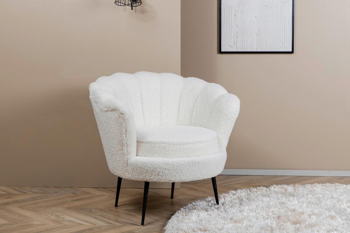 Sessel Calais Teddystoff ca. 83x76 cm Weiß - Schwarz/Weiß, Design, Textil/Metall (83/76/77cm) - Livetastic