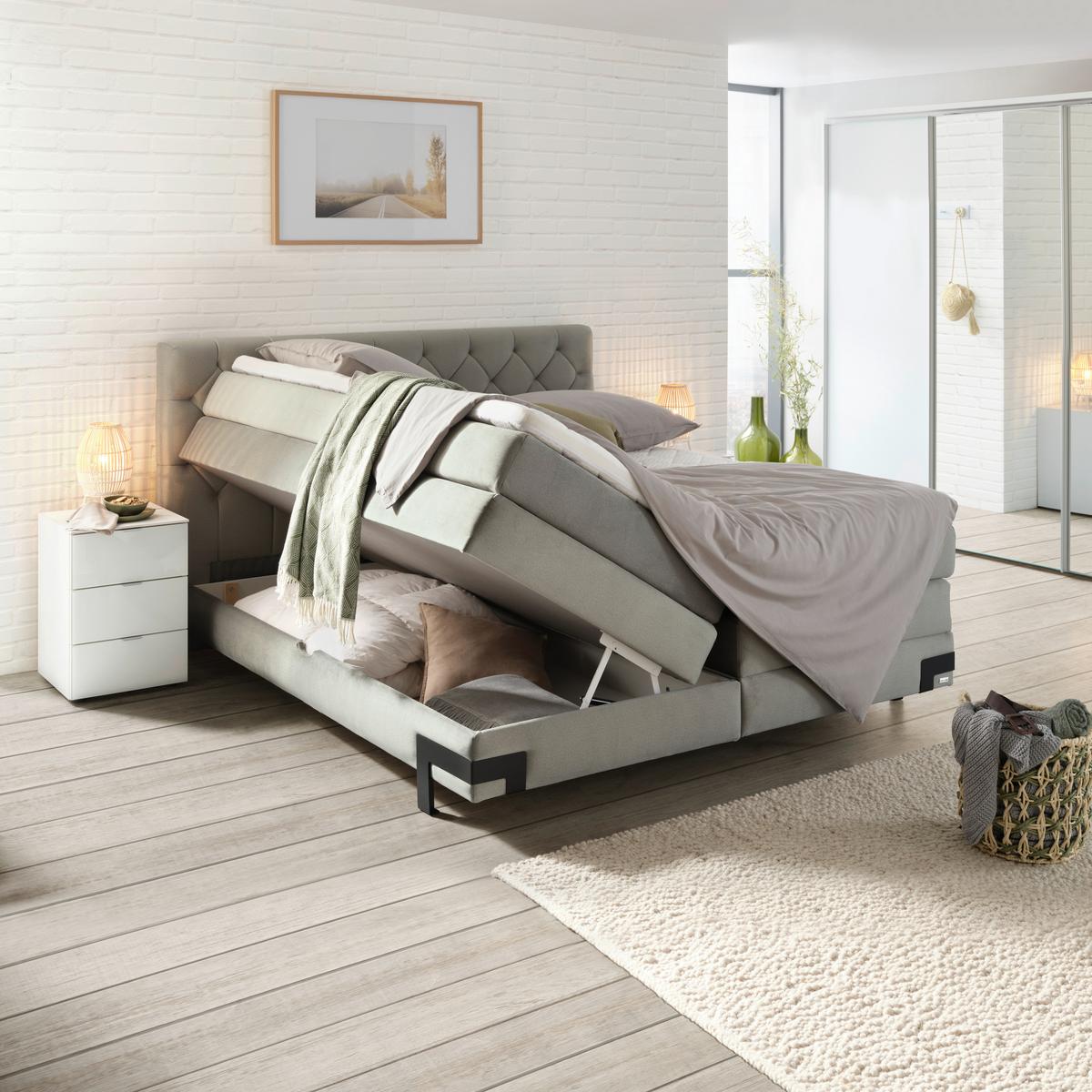 Postelja Boxpring Palio, Svetlo Siva, Predal, 160x200 - črna/svetlo siva, Konvencionalno, kovina/tekstil (160/200cm) - Premium Living