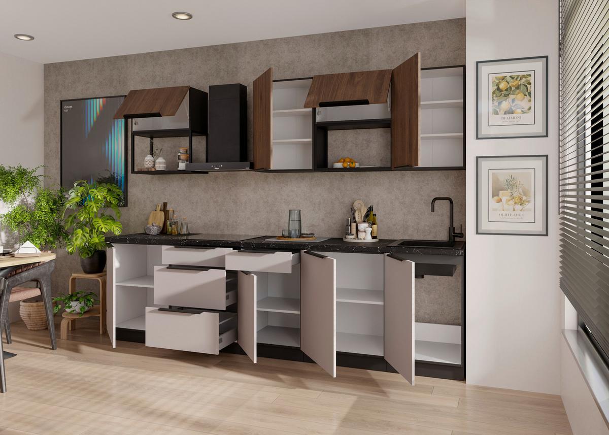 Blok Kuhinja Arona/monza - kašmir/boja orahovog drveta, Moderno, metal/pločasti materijal (280/210/60cm) - Modern Living