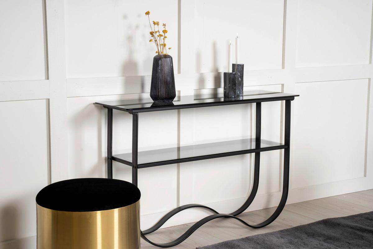 BEISTELLTISCH WAVY - Schwarz, Design, Glas/Metall (117/33,5/76cm) - Livetastic