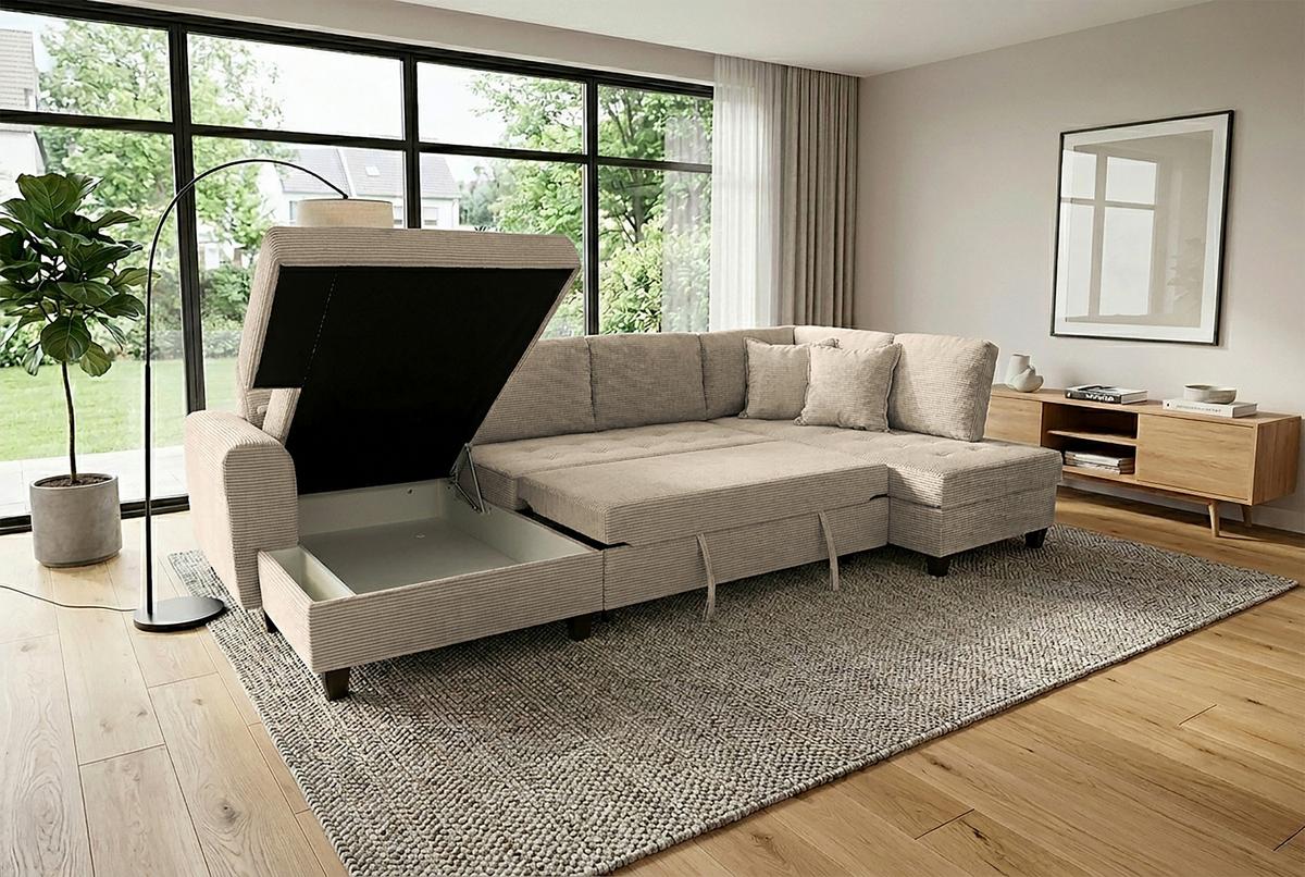 Kutna Garnitura Moritz - sivo-smeđa, Trend, tekstil (155/324/178cm) - Modern Living