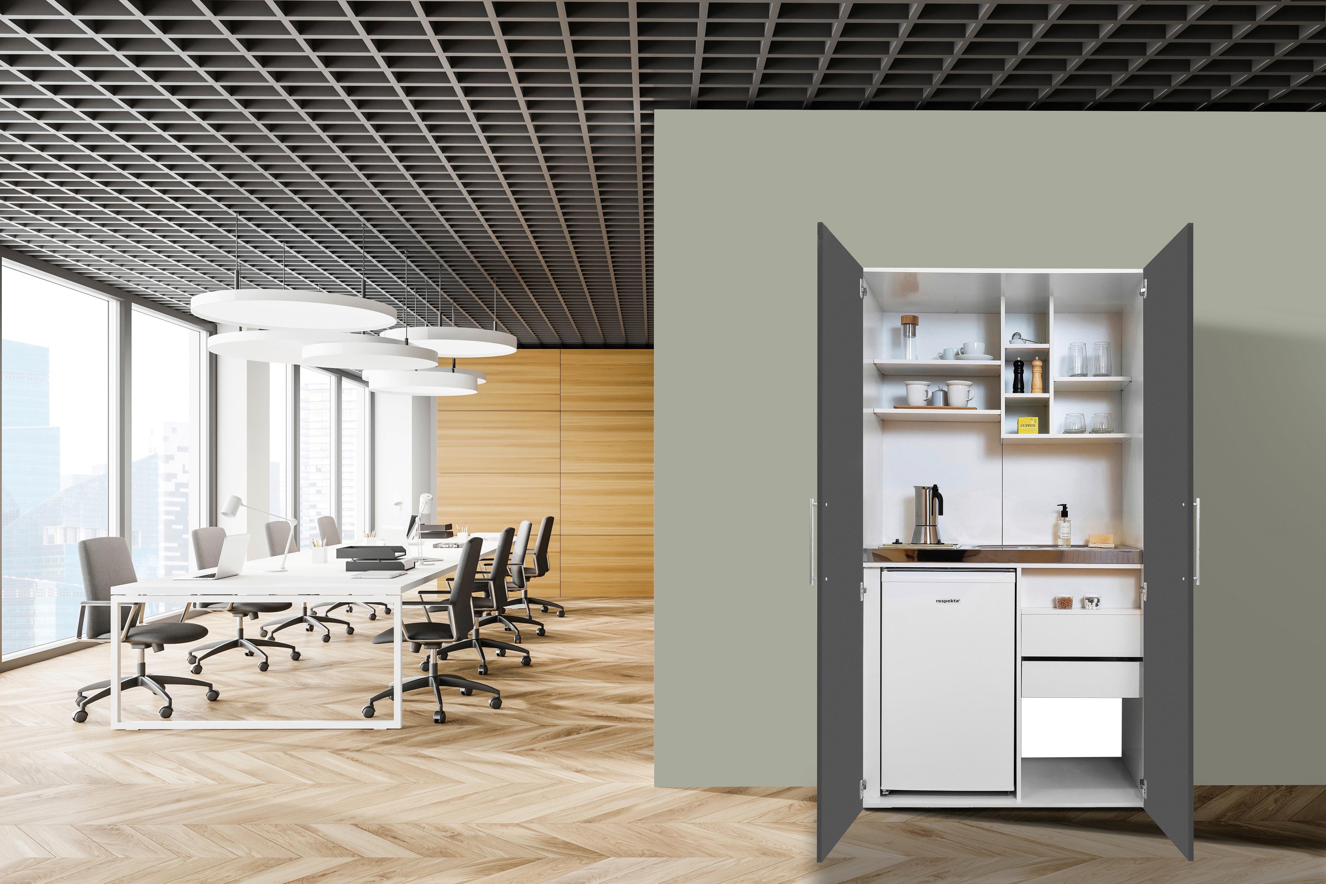 Schrankküche Economy Grau mit Geräte B: ca. 104 cm - Edelstahlfarben/Weiß, MODERN, Holzwerkstoff/Metall (104/193/67cm) - Respekta