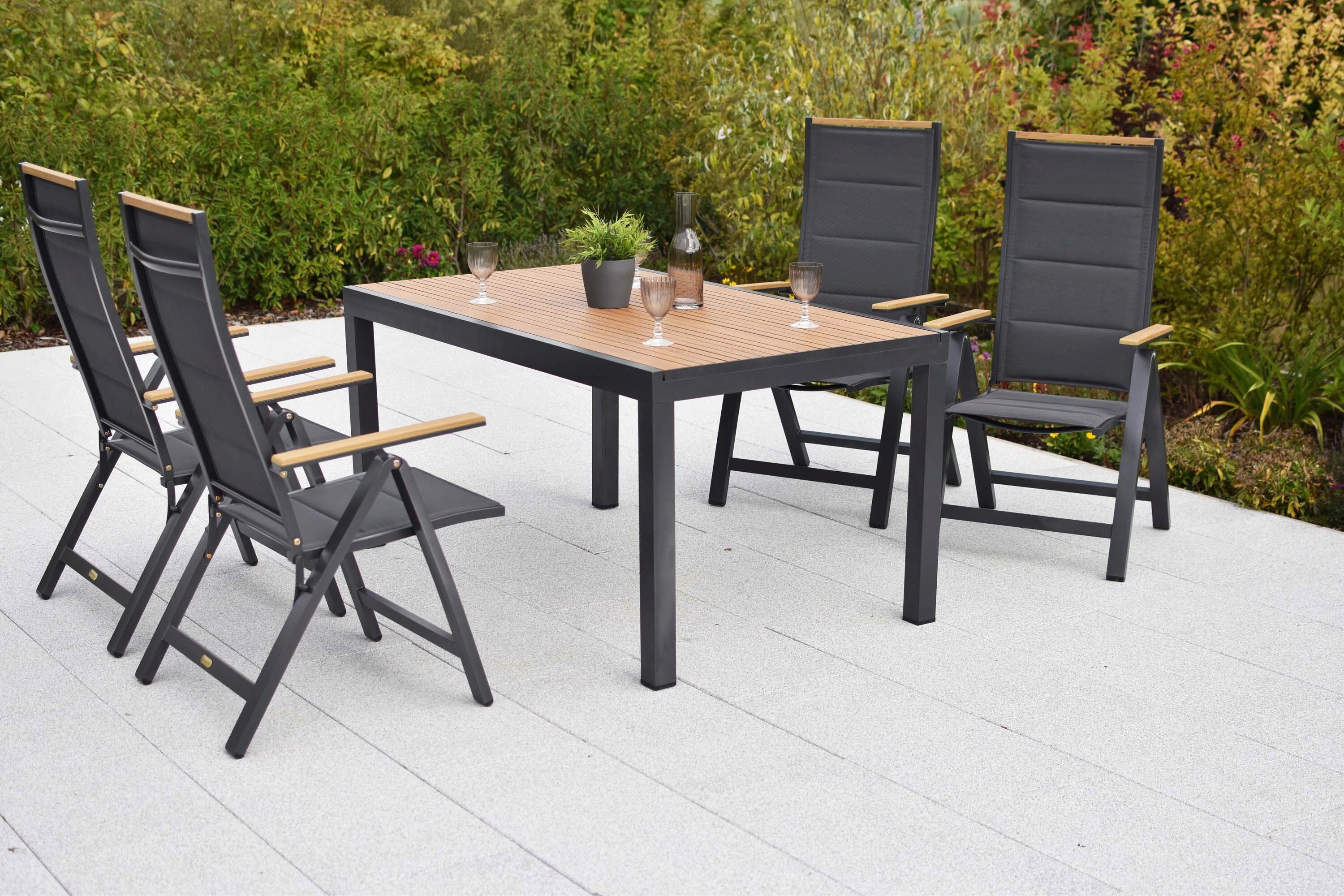 Gartentischgruppe Verona 5-tlg. Graphitfarben - Graphitfarben/Naturfarben, KONVENTIONELL, Kunststoff/Textil - Gardenson