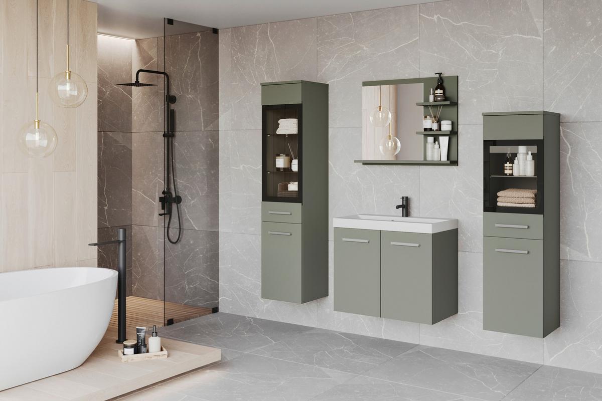 Badmöbel-Set 5-tlg. Madrit mit LED ca. 120 cm Grün - Weiß/Grün, LIFESTYLE, Glas/Keramik (120,4/131,5/34,5cm) - P & B