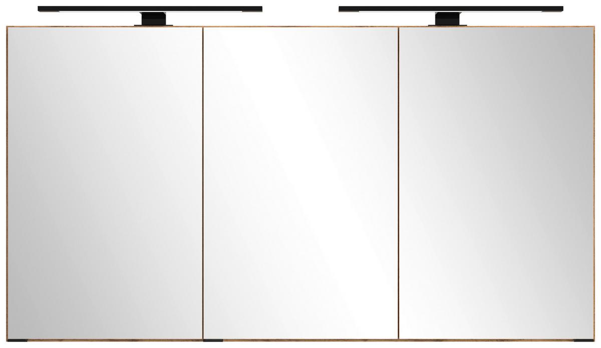Spiegelschrank Chester mit LED ca. 120x64 cm Eiche Wotan - Eiche Wotan/Schwarz, MODERN, Glas/Holzwerkstoff (120/64/20cm) - Held
