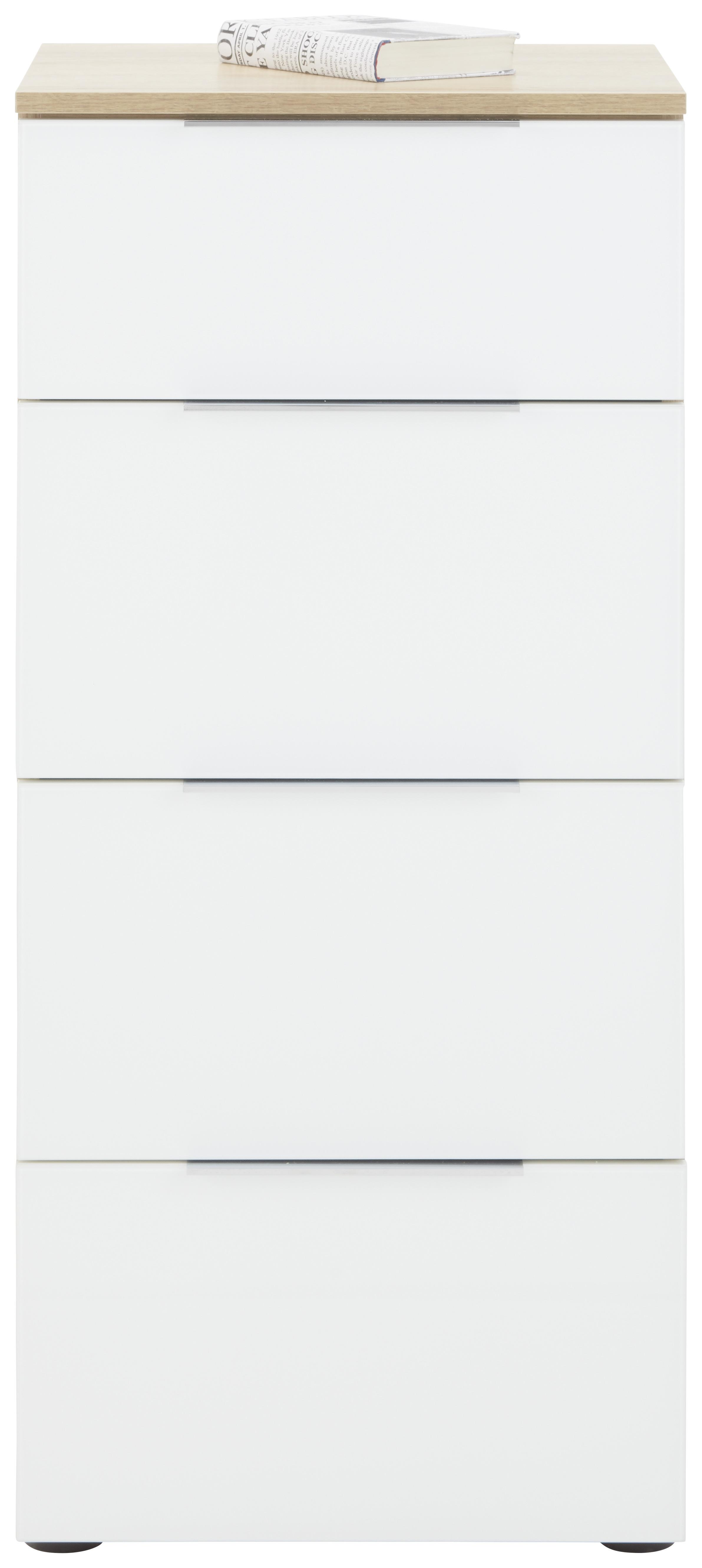 Comodă Trend - alb/culoare lemn stejar, Modern, sticlă/lemn (45/100/40cm) - Premium Living