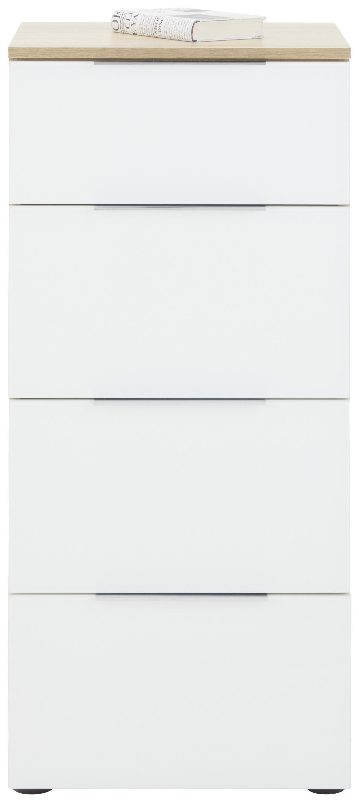 Comodă Trend - alb/culoare lemn stejar, Modern, sticlă/lemn (45/100/40cm) - Premium Living