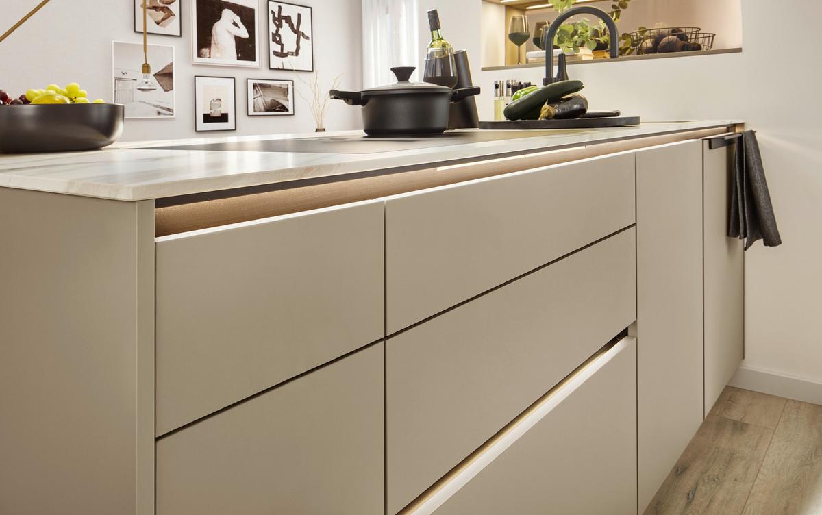 Einbauküche Velluto ohne Geräte, Lava Softmatt - MODERN, Holzwerkstoff (285/268cm) - Nolte Küchen