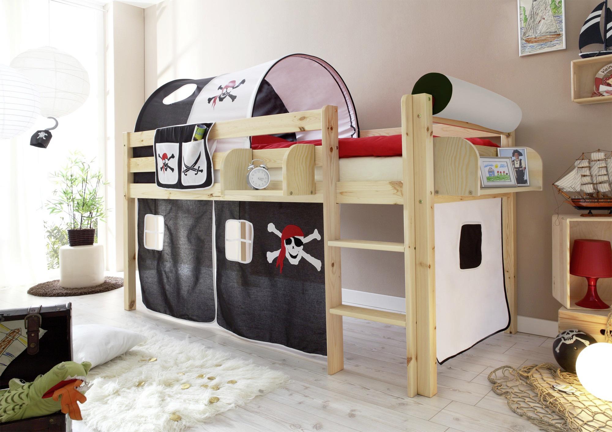 Spielbett Holz Malte ca. 90x200 cm Schwarz - Schwarz/Weiß, Natur, Holz (90/200cm) - MID.YOU