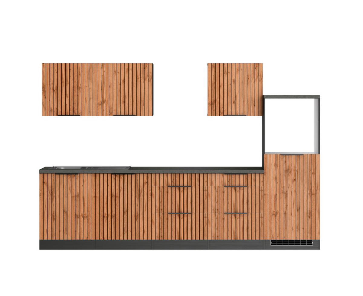 Küchenleerblock Liverpool o. Geräte Graphit/Eichefarben - Schieferfarben/Eiche Wotan, Basics, Holzwerkstoff/Metall (300cm) - Held