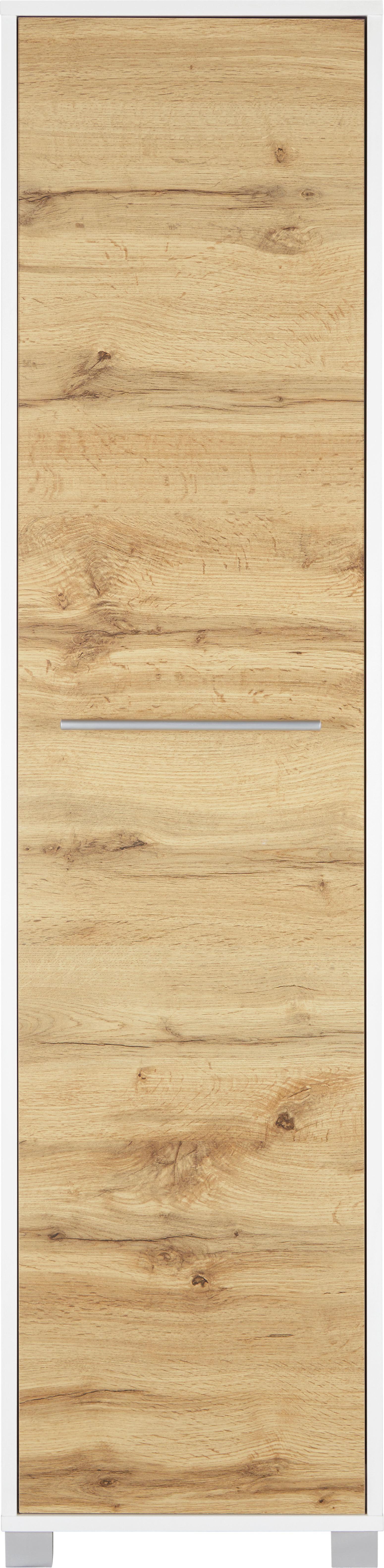 Hochschrank Weiß/Eichefarben - Chromfarben/Eichefarben, MODERN, Holzwerkstoff/Metall (40/164/33cm) - Mömax modern living