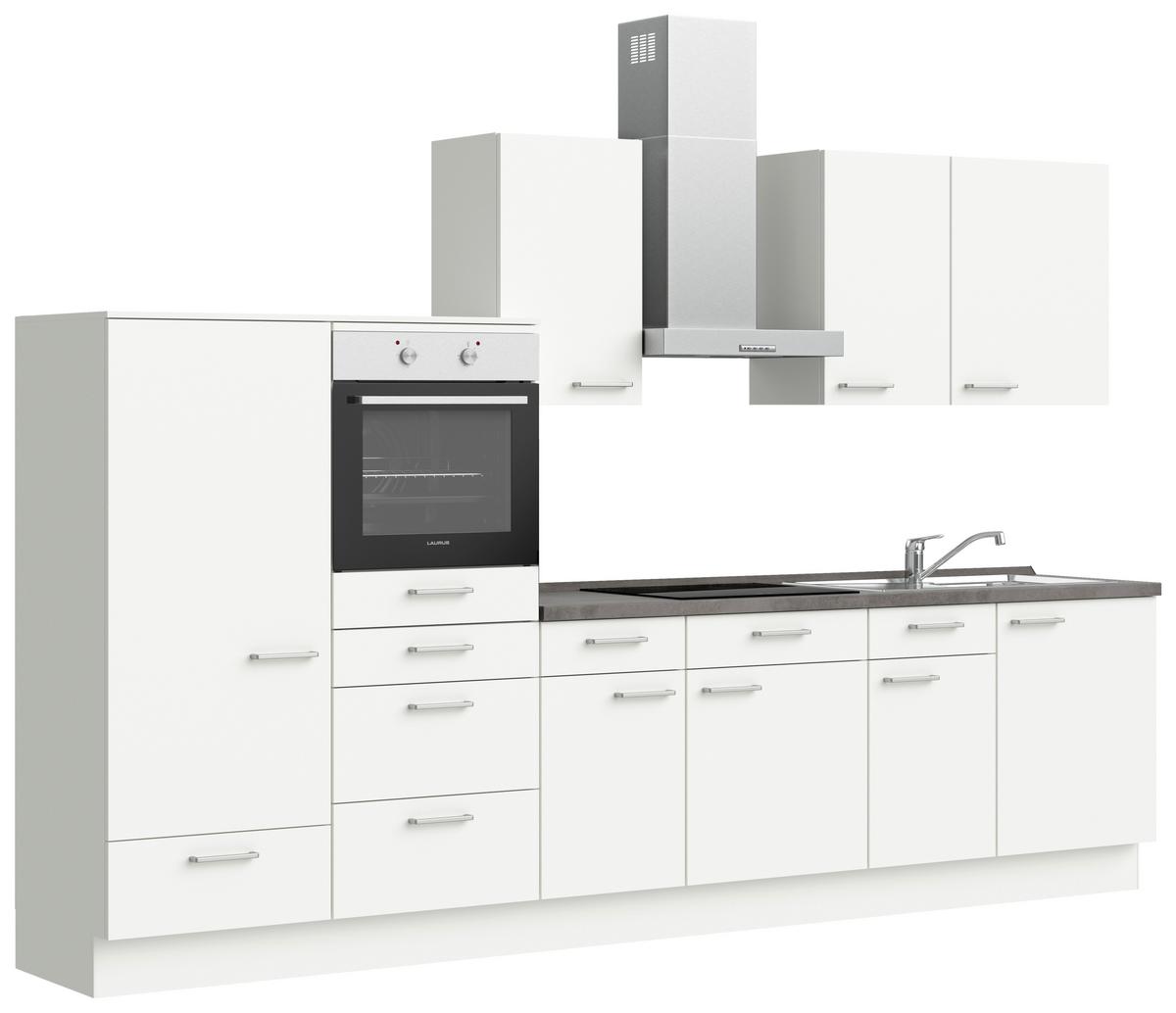 Küchenblock Touch Low m. Geräten Weiß - Schieferfarben/Edelstahlfarben, MODERN, Holzwerkstoff/Metall (330cm) - Nobilia