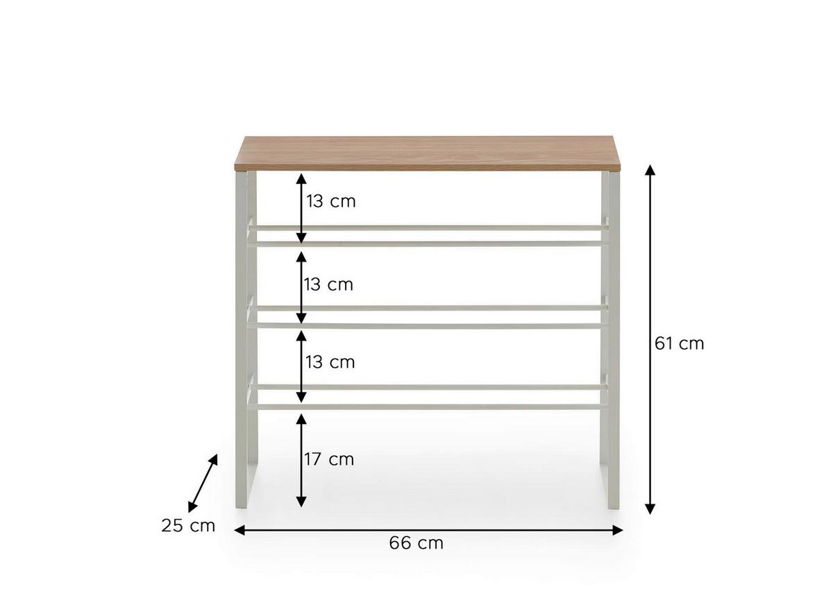 Regal Za Čevlje Lemgo, Barva Hrasta, Bela - hrast artisan, Design, kovina/leseni material (66/61/25cm) - MID.YOU