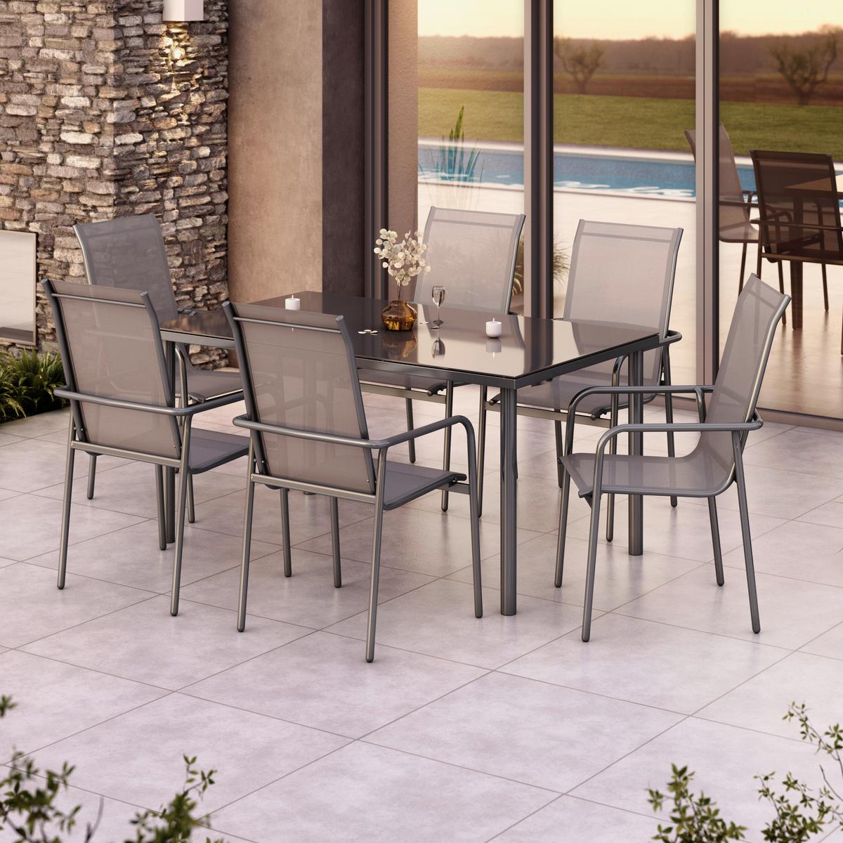 Vrtna Garnitura Torino, Siva, 7-Delno - siva, Moderno, kovina/steklo (150/74/90cm) - Beldano