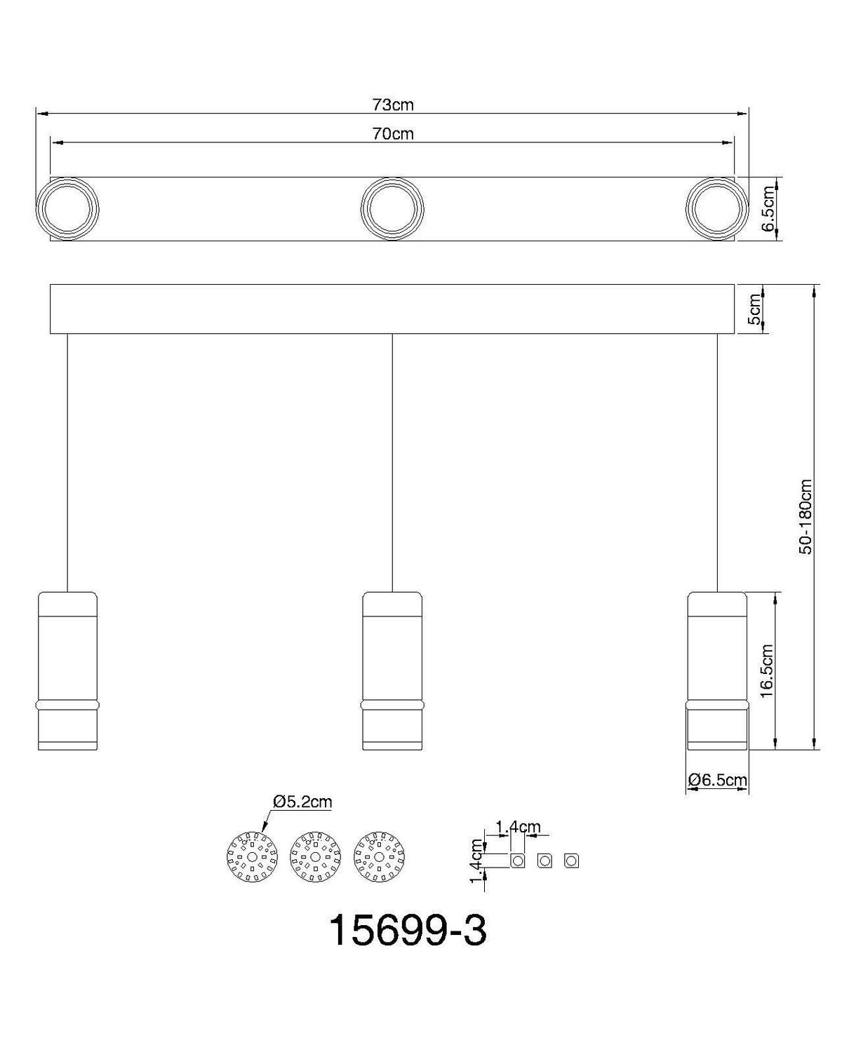 LED-HÄNGELEUCHTE 15699-3 ALVARADO - Schwarz, Design, Kunststoff/Metall (73/6,5/180cm) - Globo