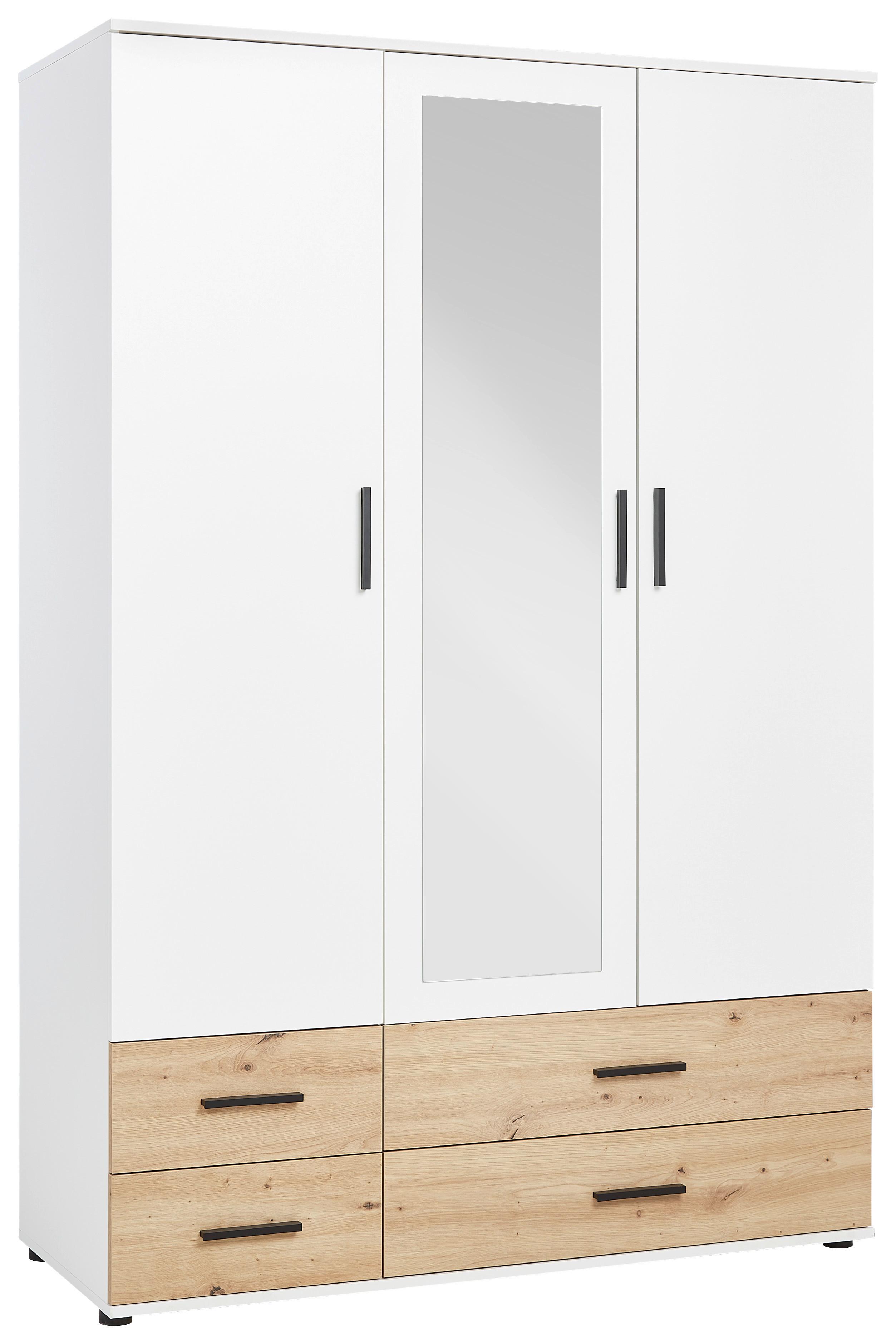 Kleiderschrank in Weiss/Eichefarben - Weiss/Schwarz, Konventionell, Holzwerkstoff/Kunststoff (127/188/52cm) - Mömax