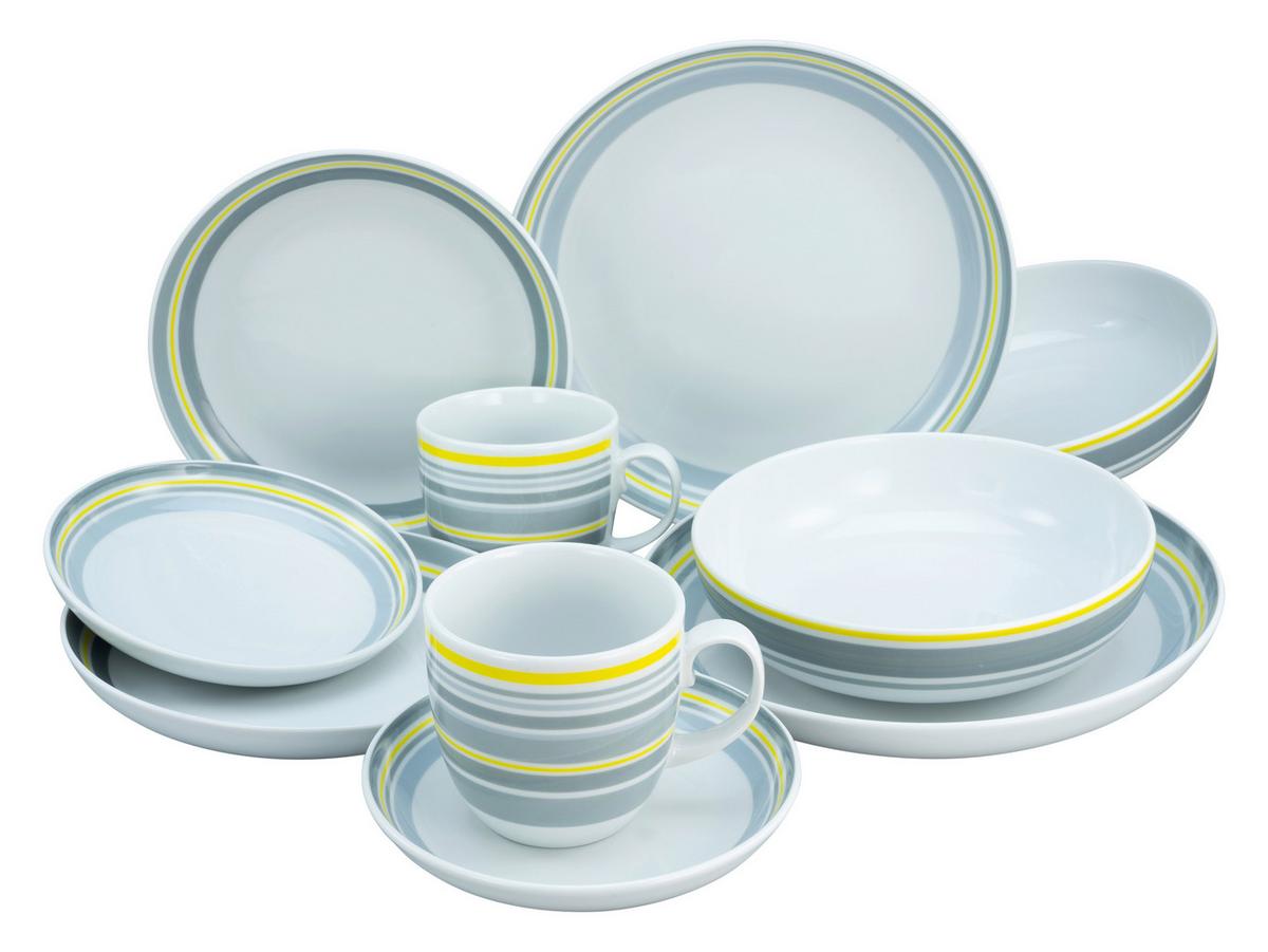 SERWIS OBIADOWO-ŚNIADANIOWY ALLROUND - biały/szary, Trend, ceramika (37,5/23/30,5cm) - Creatable
