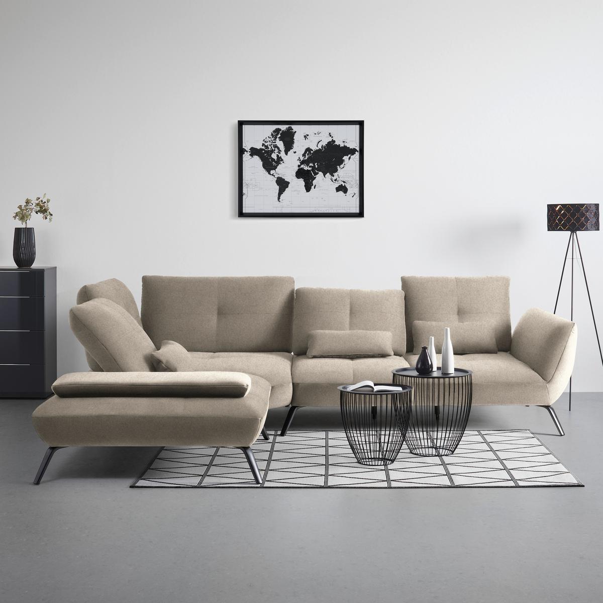 Wohnlandschaft Trendy Ecru - Ecru/Schwarz, MODERN, Holzwerkstoff/Textil (250/93/310cm) - Premium Living
