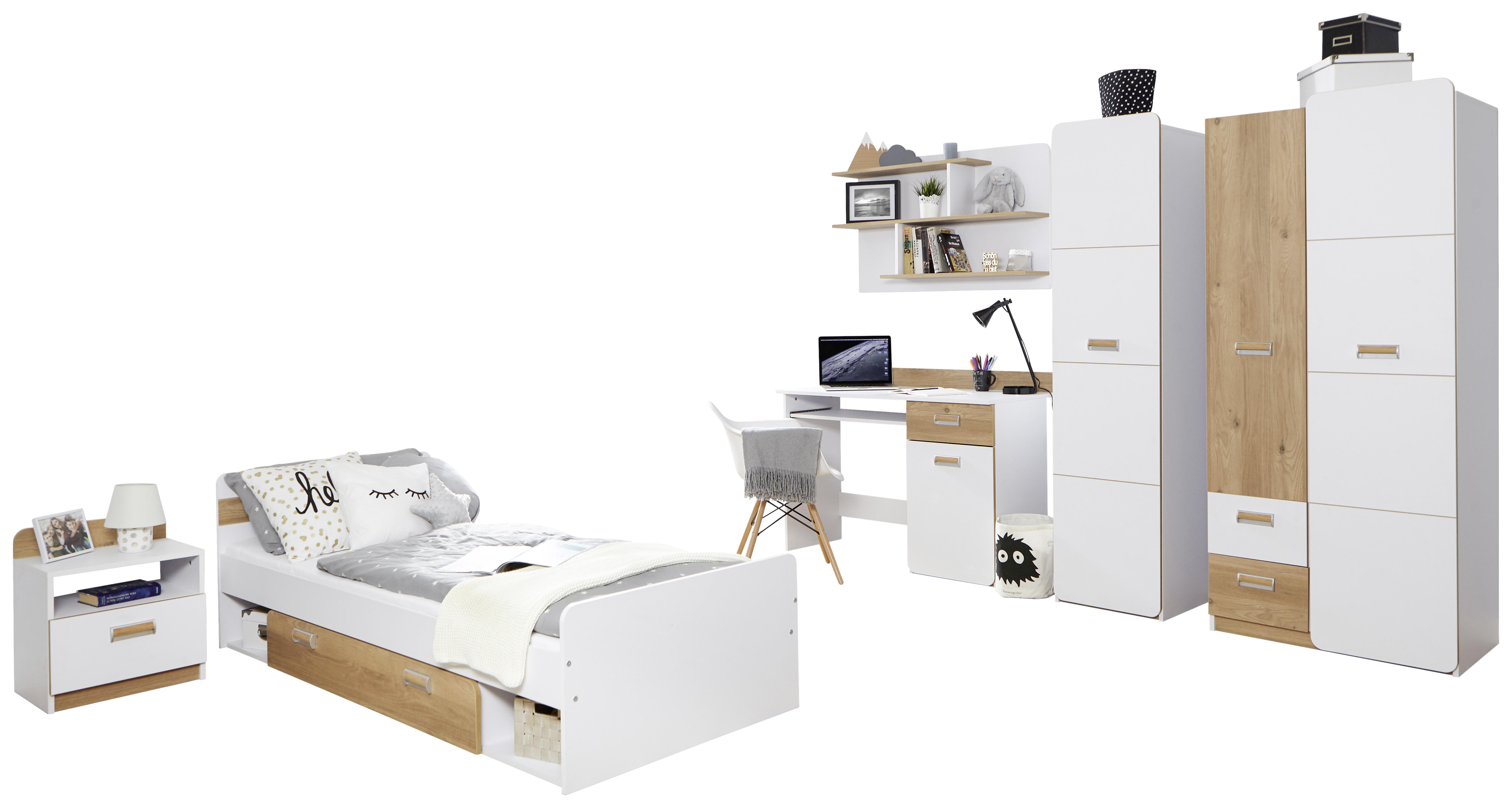 Jugendzimmer Lori 6-tlg. Holz Weiß - Eschefarben/Birkefarben, MODERN, Holz/Holzwerkstoff (80/190cm) - MID.YOU