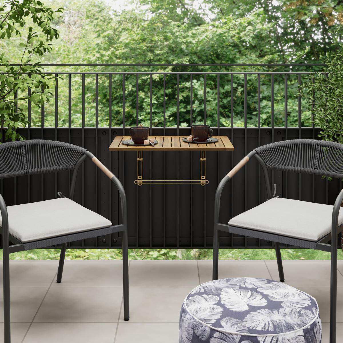 Balkontisch Helena Akazie/ Metall ca. 65x35x45 cm - Silberfarben/Akaziefarben, MODERN, Holz/Metall (65/35/45cm) - Bessagi Garden