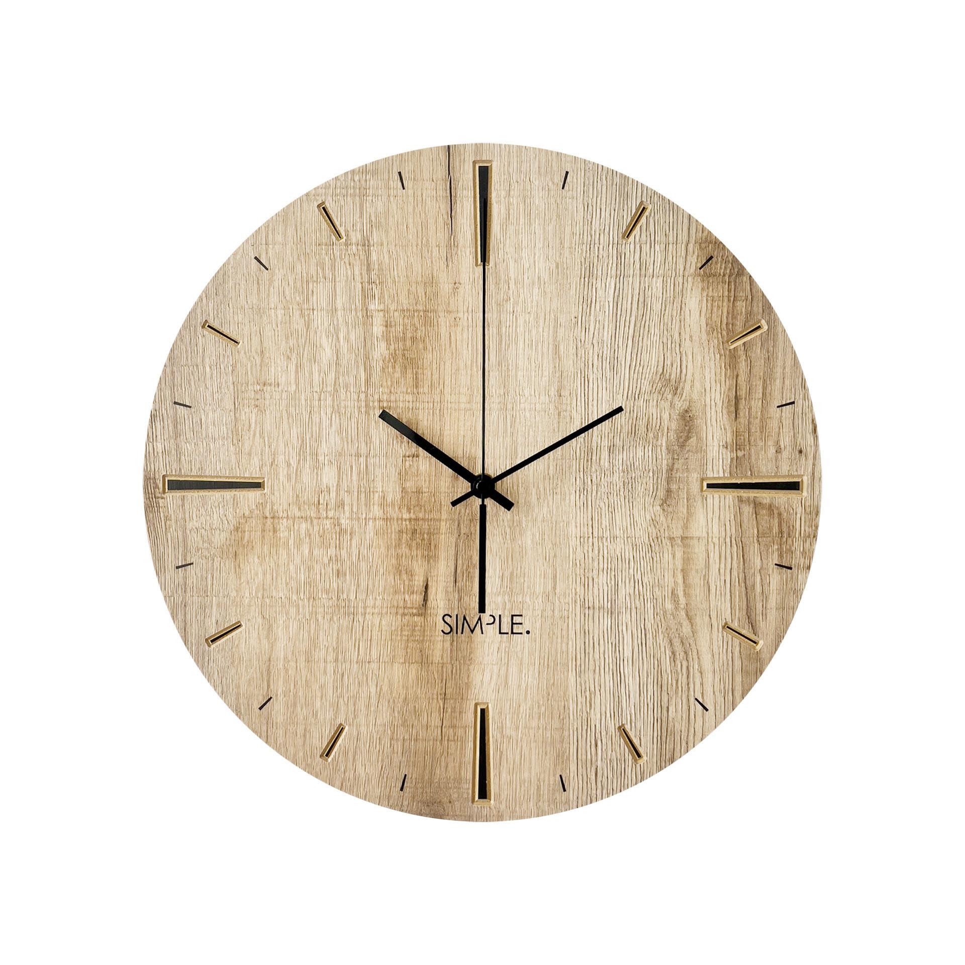 Wanduhr Schwarz/Eichefarben Ø ca. 36cm - Eichefarben/Schwarz, Basics, Holz/Kunststoff (36/37/5cm)