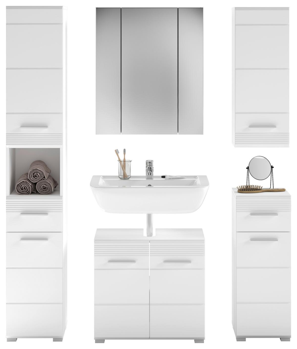 Kopalnica Linus, Bela - srebrne barve/bela, Moderno, umetna masa/steklo (120cm) - MID.YOU