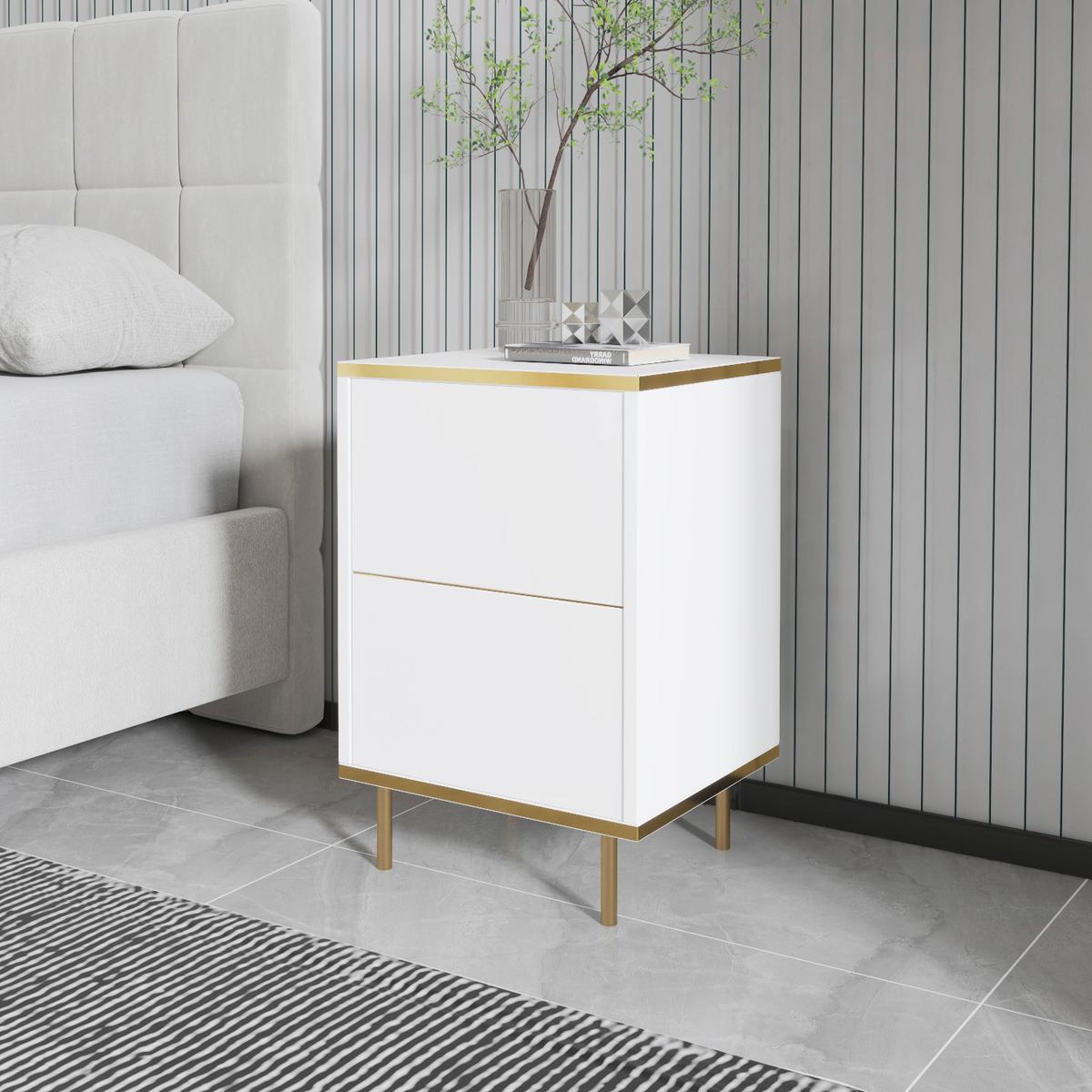 NACHTTISCH IMAJ NACHTTISCH - Weiss/Goldfarben, Design, Holzwerkstoff/Metall (40/60/35cm) - Livetastic