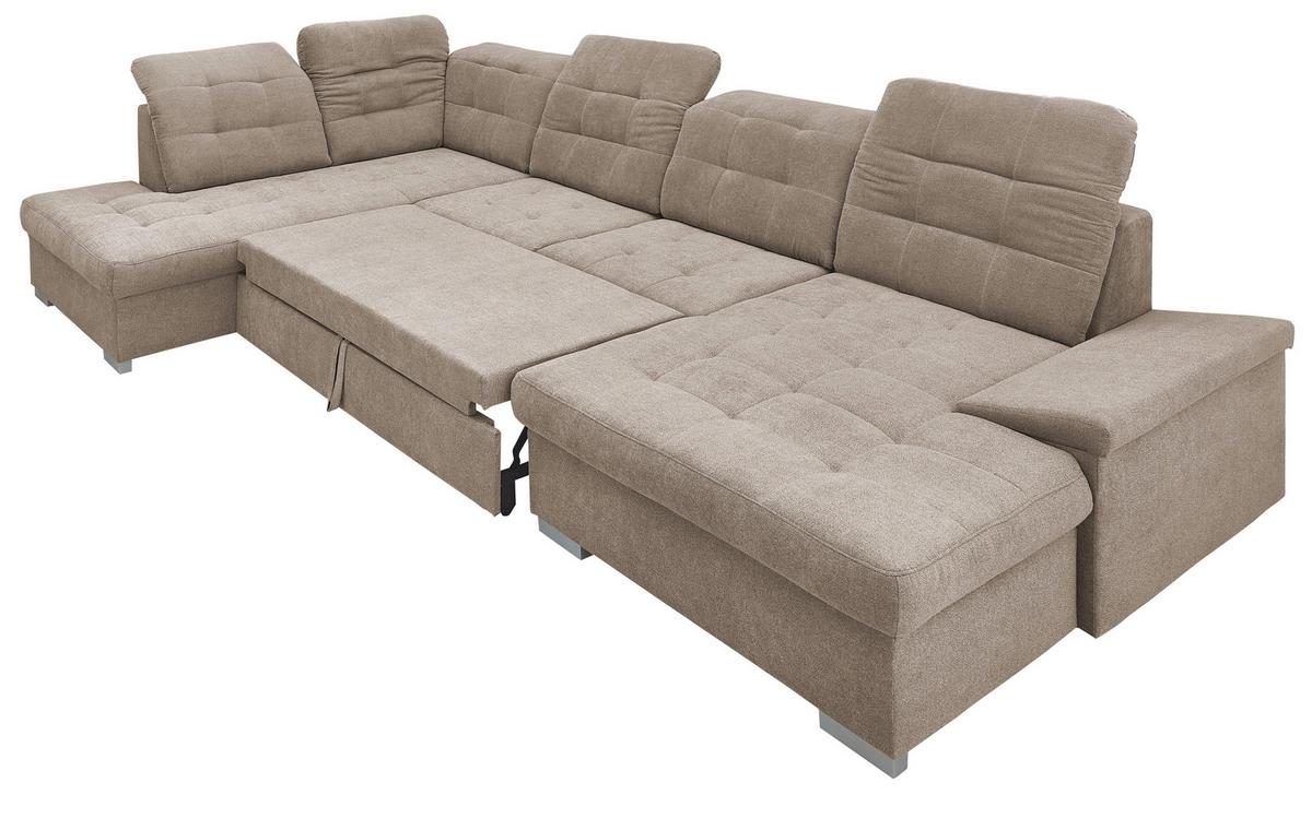 Wohnlandschaft Zira Taupe Nylon/Mikrofaser - Taupe/Chromfarben, Design, Kunststoff/Textil (212/330/169cm) - Livetastic