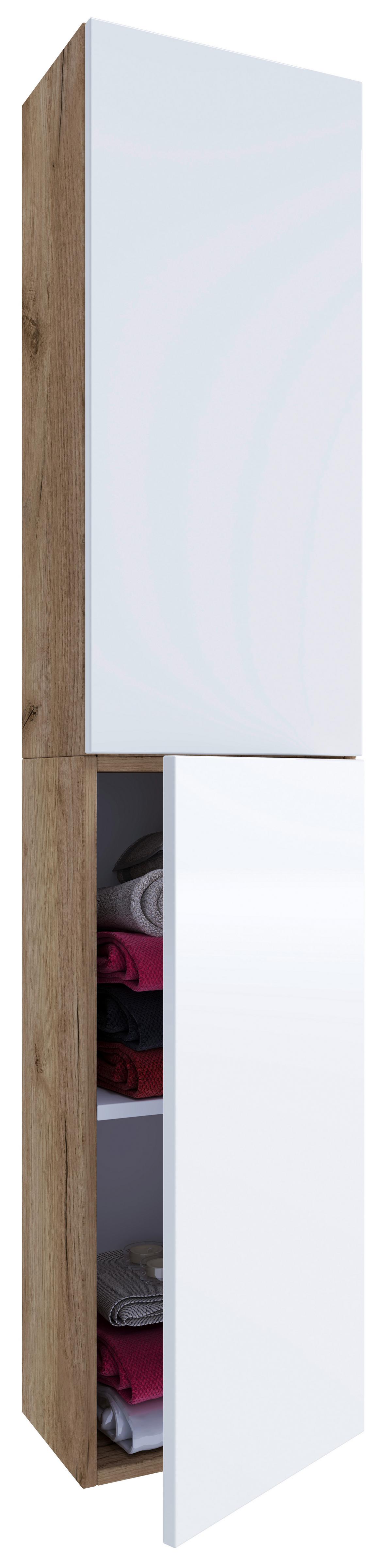 HochschrankLendas ca. 33x150 cm Weiß/Honig Eiche - Weiß Hochglanz/Eichefarben, MODERN, Holzwerkstoff (32,6/150/21,7cm) - MID.YOU