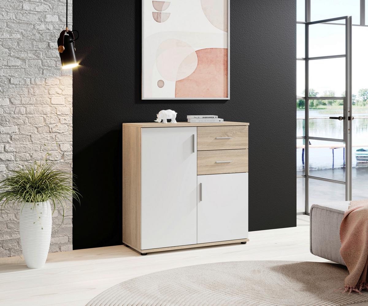 KOMODA BOBBY - kolor srebrny/biały, Konventionell, materiał drewnopochodny/tworzywo sztuczne (80/82/35cm) - Carryhome
