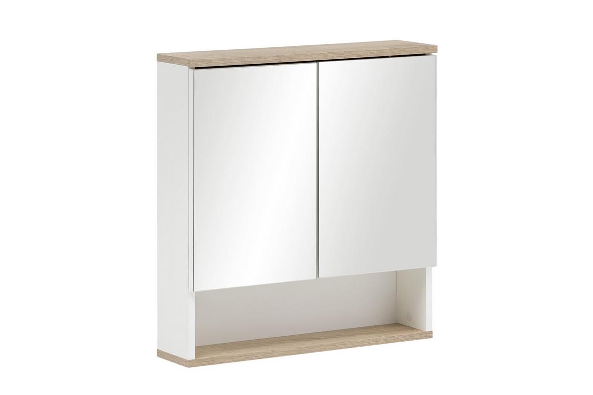 SZAFKA Z LUSTREM YASMIN S: 60 CM BIAŁA - kolor dębowy/biały, Basics, materiał drewnopochodny/szkło (60/65/13,9cm) - MID.YOU
