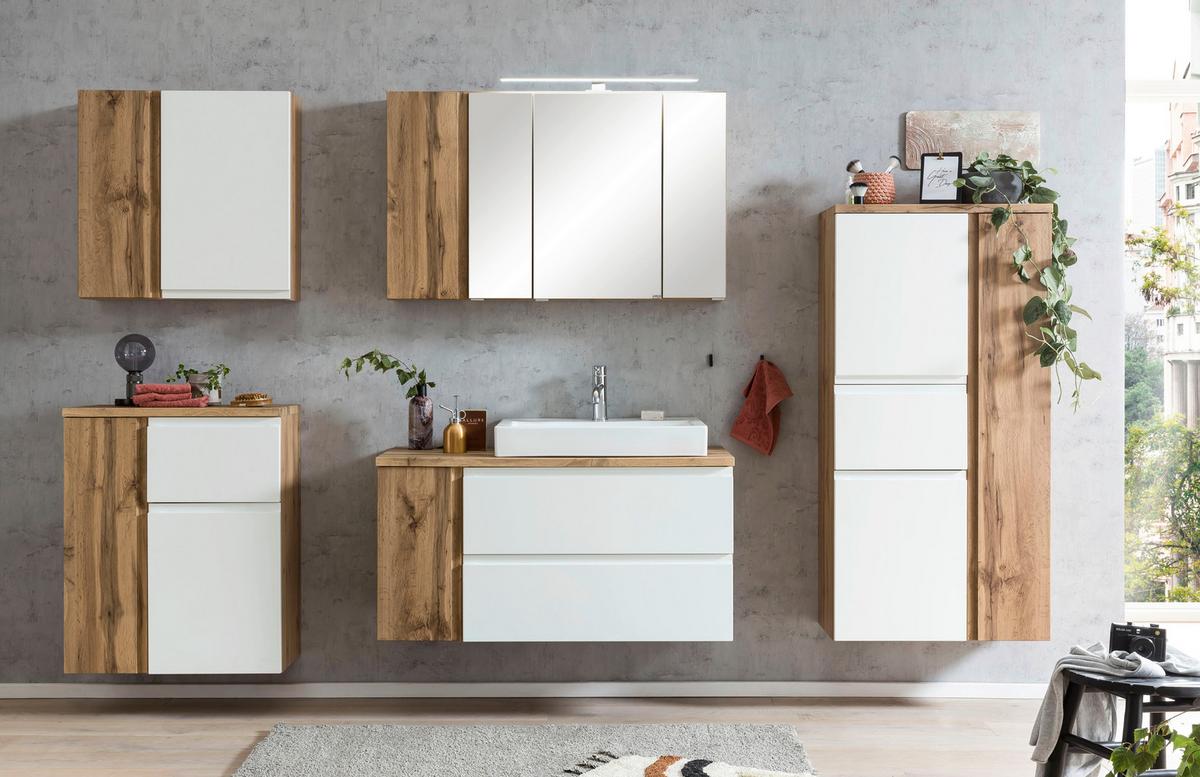 Waschtischkombi Varese ca. 105x65,5x47 cm Eiche/Weiß - Eiche Wotan/Weiß, MODERN, Keramik/Holzwerkstoff (105cm) - Held