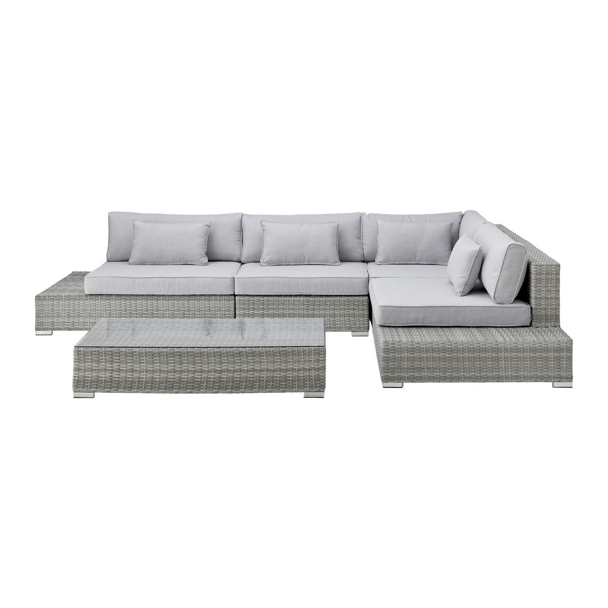 Loungegarnitur "Paola", 5-teilig, Outdoorstoff - Grau, Modern, Glas/Kunststoff (295/215cm) - Bessagi Garden