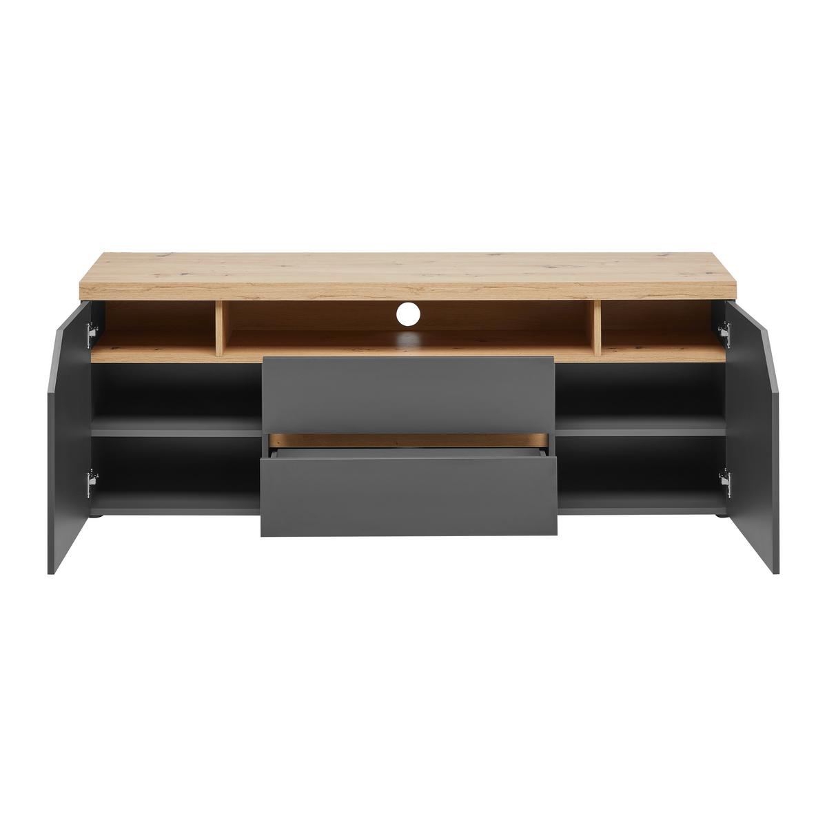 Lowboard Pepe Graphitfarben/Eiche Artisan - Graphitfarben/Schwarz, MODERN, Holzwerkstoff/Kunststoff (160/57/40cm) - Mömax