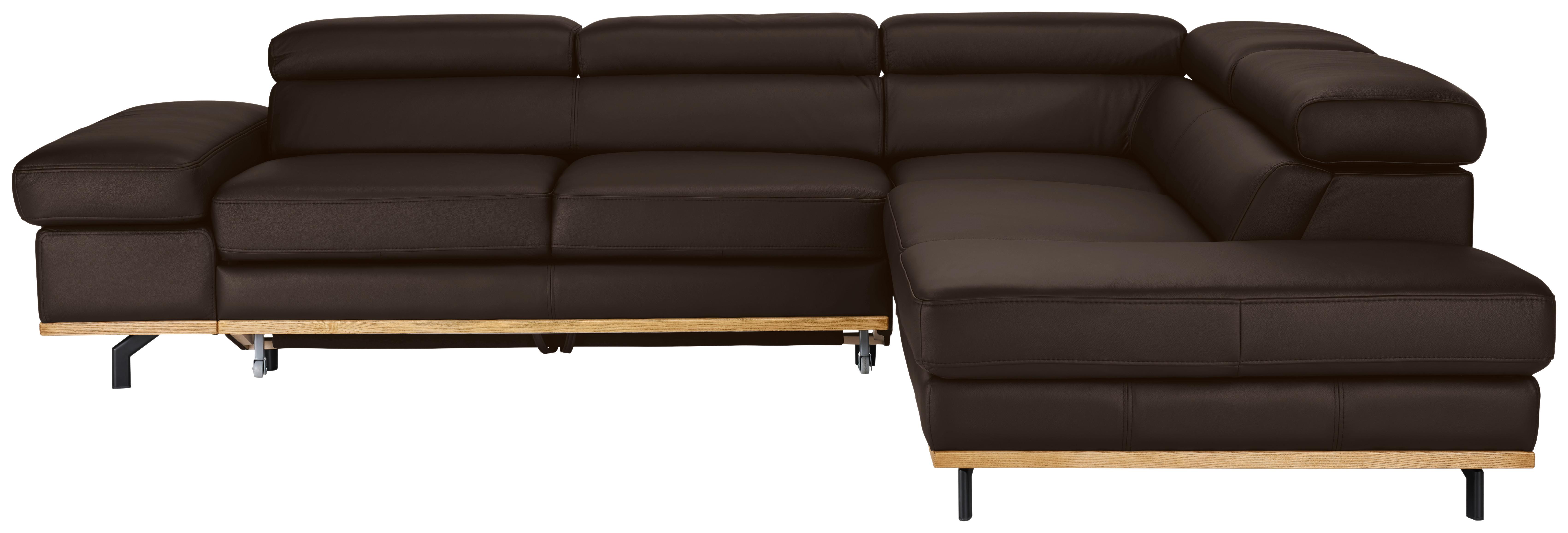 Wohnlandschaft Carmen rechts Dunkelbraun - Dunkelbraun/Schwarz, MODERN, Leder/Holz (292/72/226cm) - Premium Living