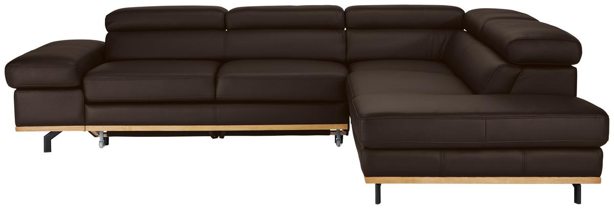 Wohnlandschaft Carmen rechts Dunkelbraun - Dunkelbraun/Schwarz, MODERN, Leder/Holz (292/72/226cm) - Premium Living