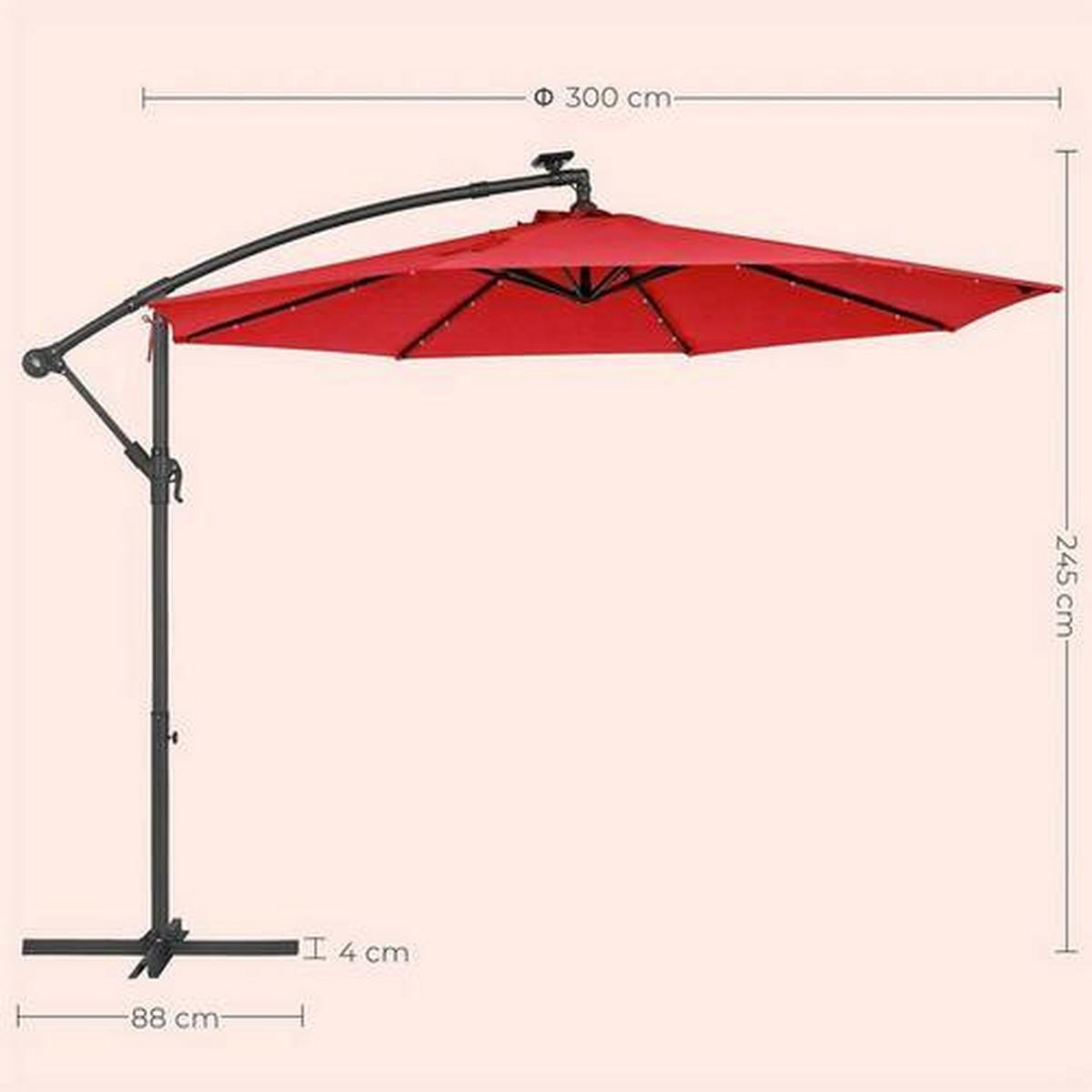 Ampelschirm LED Rot/Schwarz ca. 300x300cm - Rot/Schwarz, Basics, Textil/Metall (300/300cm) - Modante
