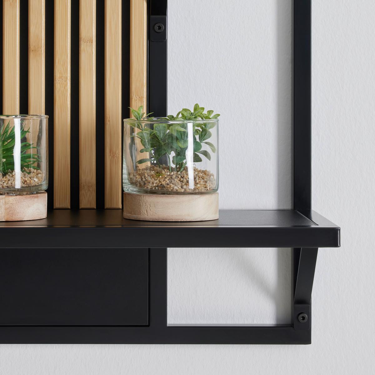 Wandregal Madrid Schwarz/Naturfarben massiv - Eichefarben/Schwarz, Modern, Holz/Holzwerkstoff (100/60/25cm) - Mömax
