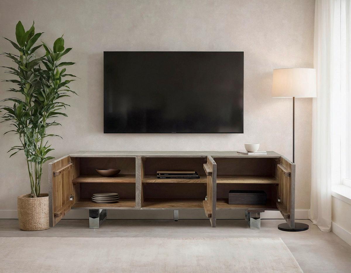 Nizka Omarica Akazie, Siva - barve kroma/siva, Design, kovina/les (160/56/46cm) - MID.YOU