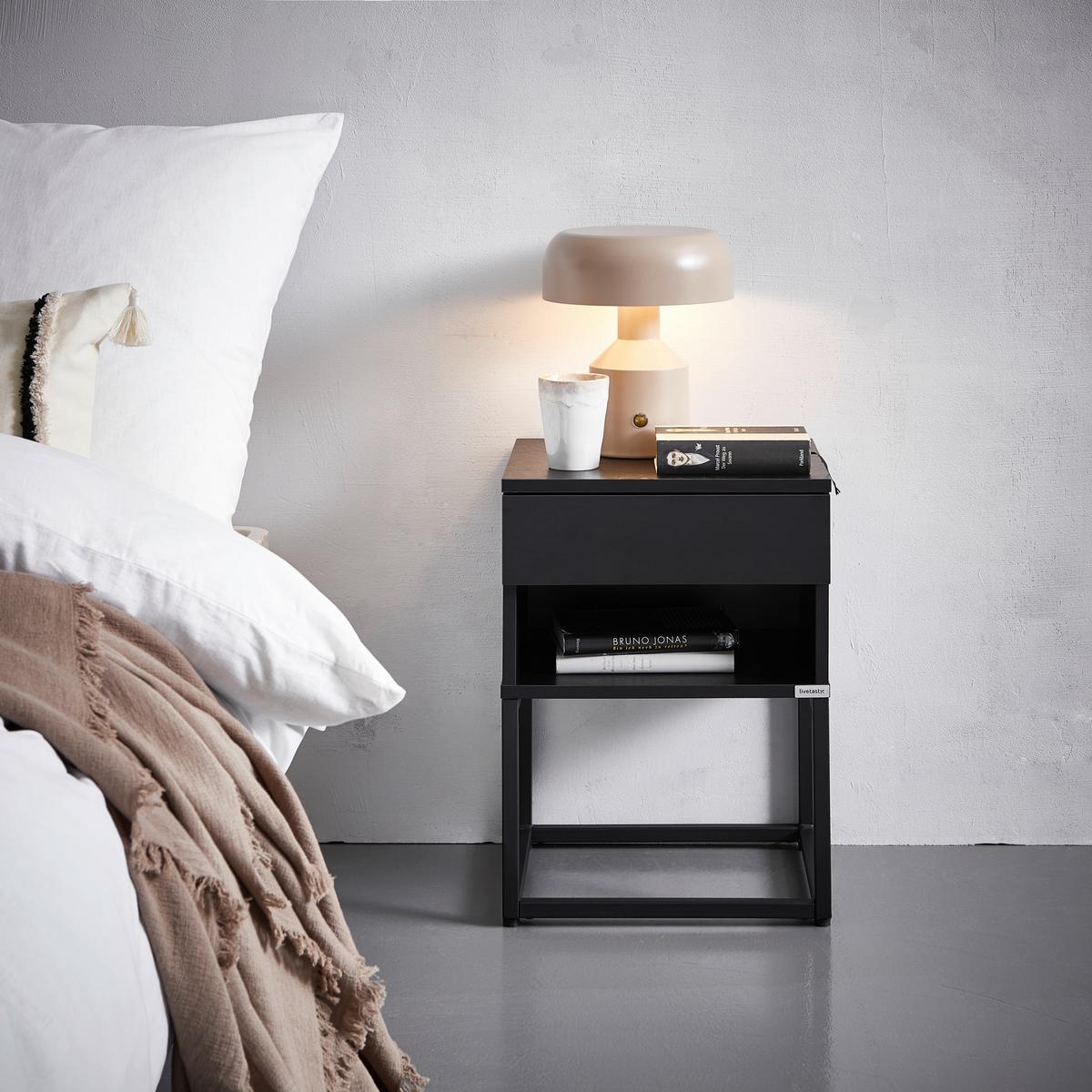 SZAFKA NOCNA AMSTERN S02 BLACK - czarny, Modern, materiał drewnopochodny/metal (40/55/35cm) - Livetastic